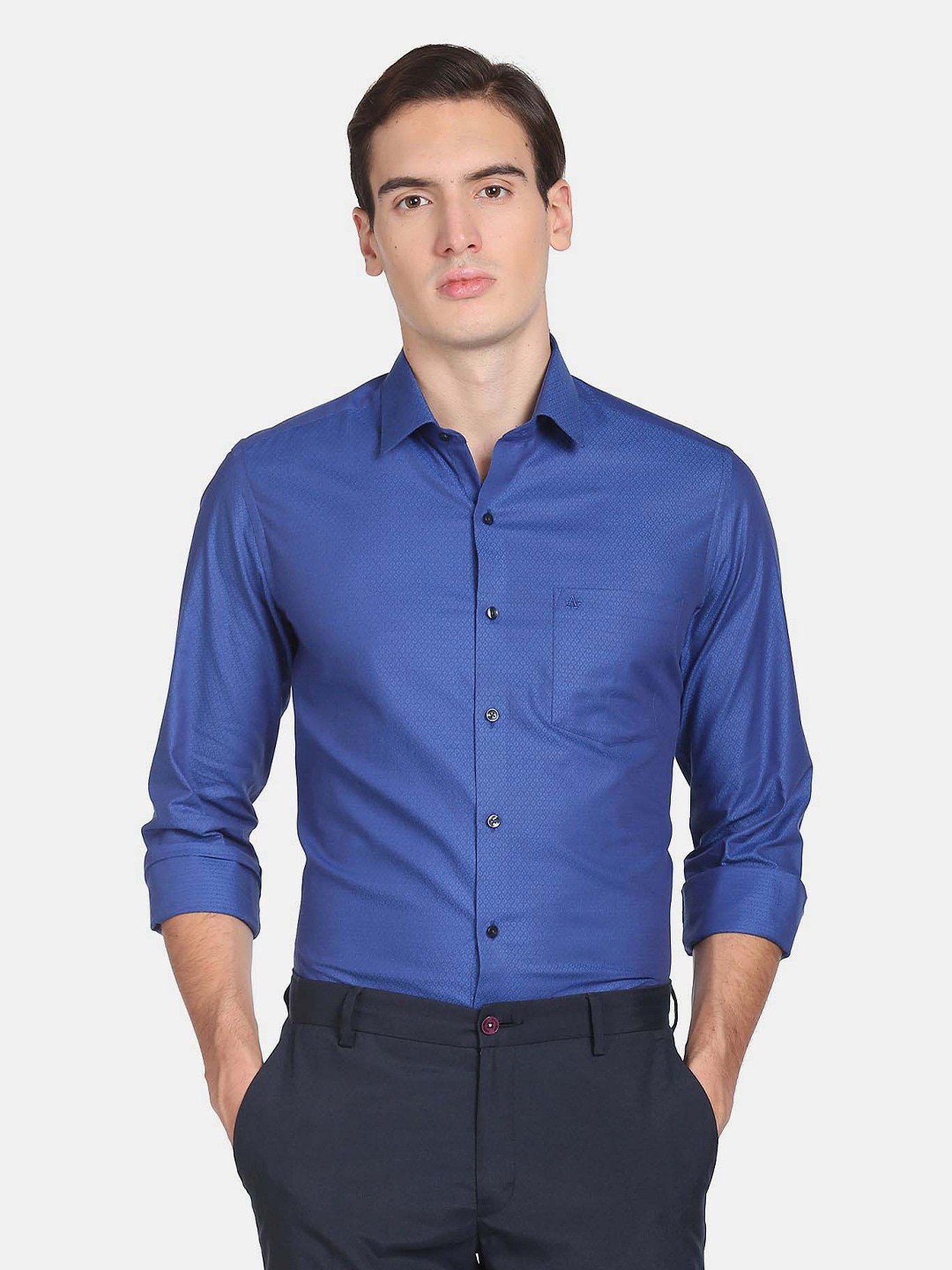 Arrow Men Self Design Slim Fit Cotton Formal Shirt, Blue