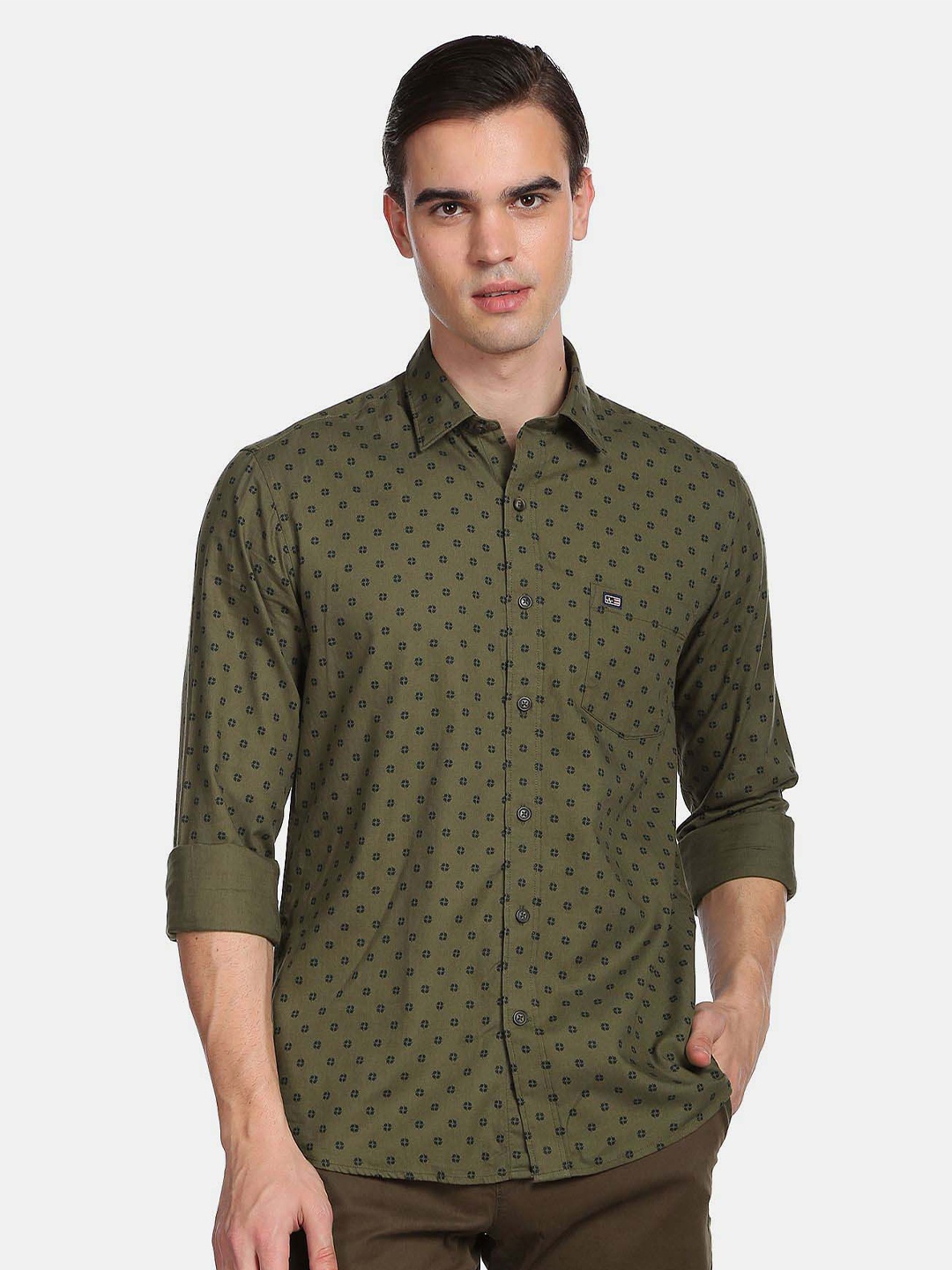

Arrow Sport Men Slim Fit Micro Ditsy Printed Pure Cotton Shirt, Olive
