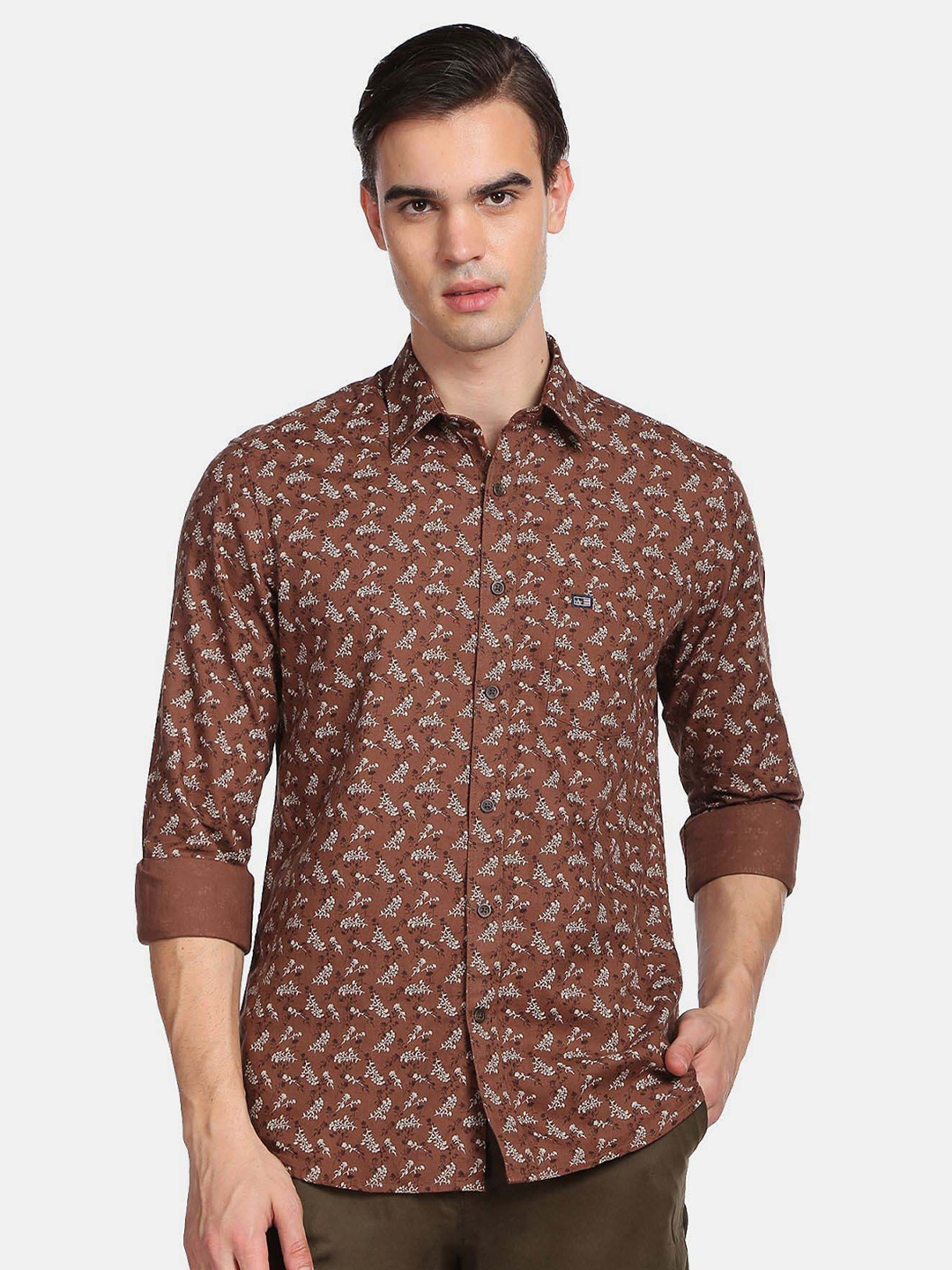 

Arrow Sport Men Slim Fit Floral Printed Pure Cotton Shirt, Brown