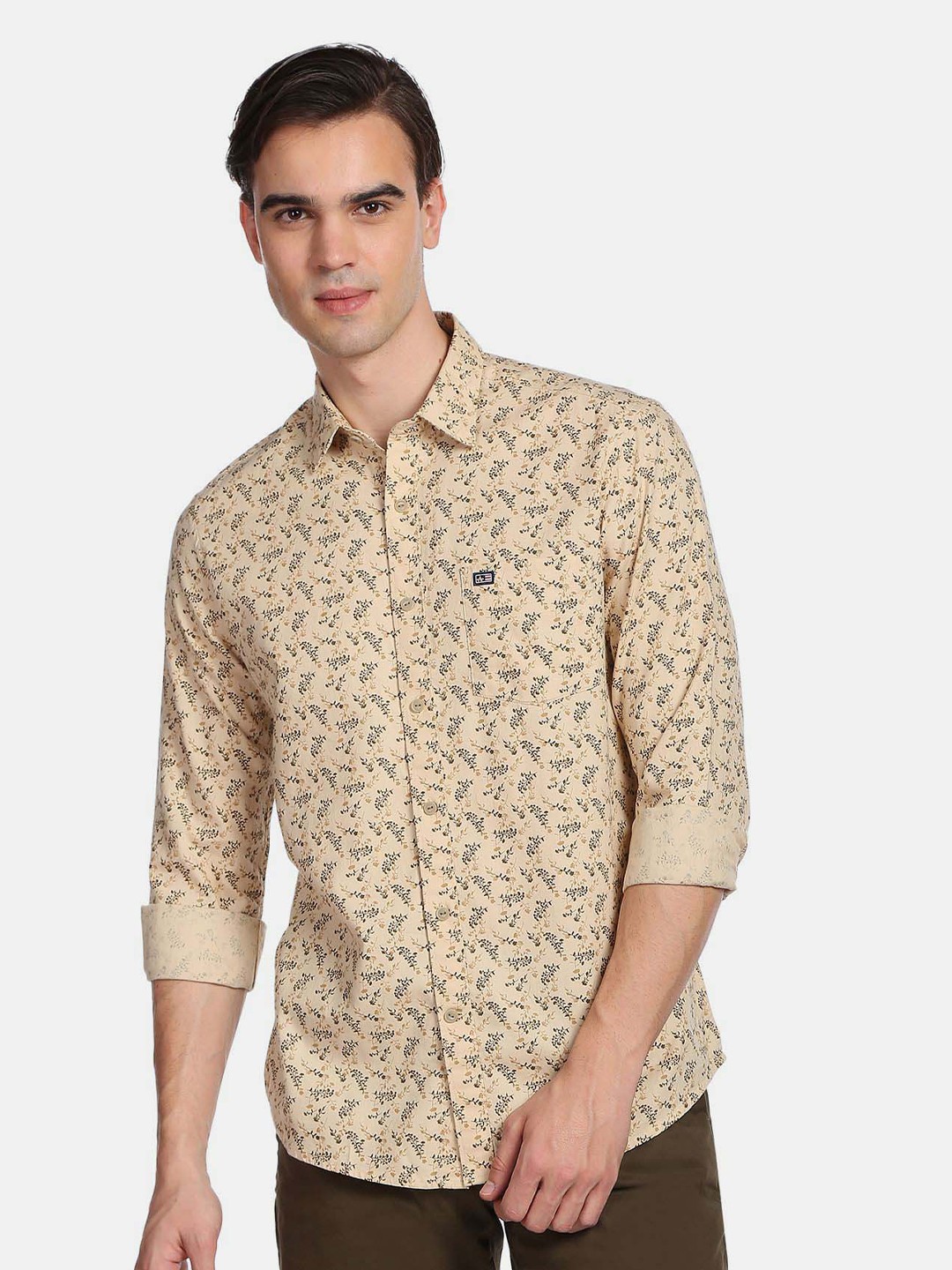 

Arrow Sport Men Slim Fit Floral Printed Casual Cotton Shirt, Beige