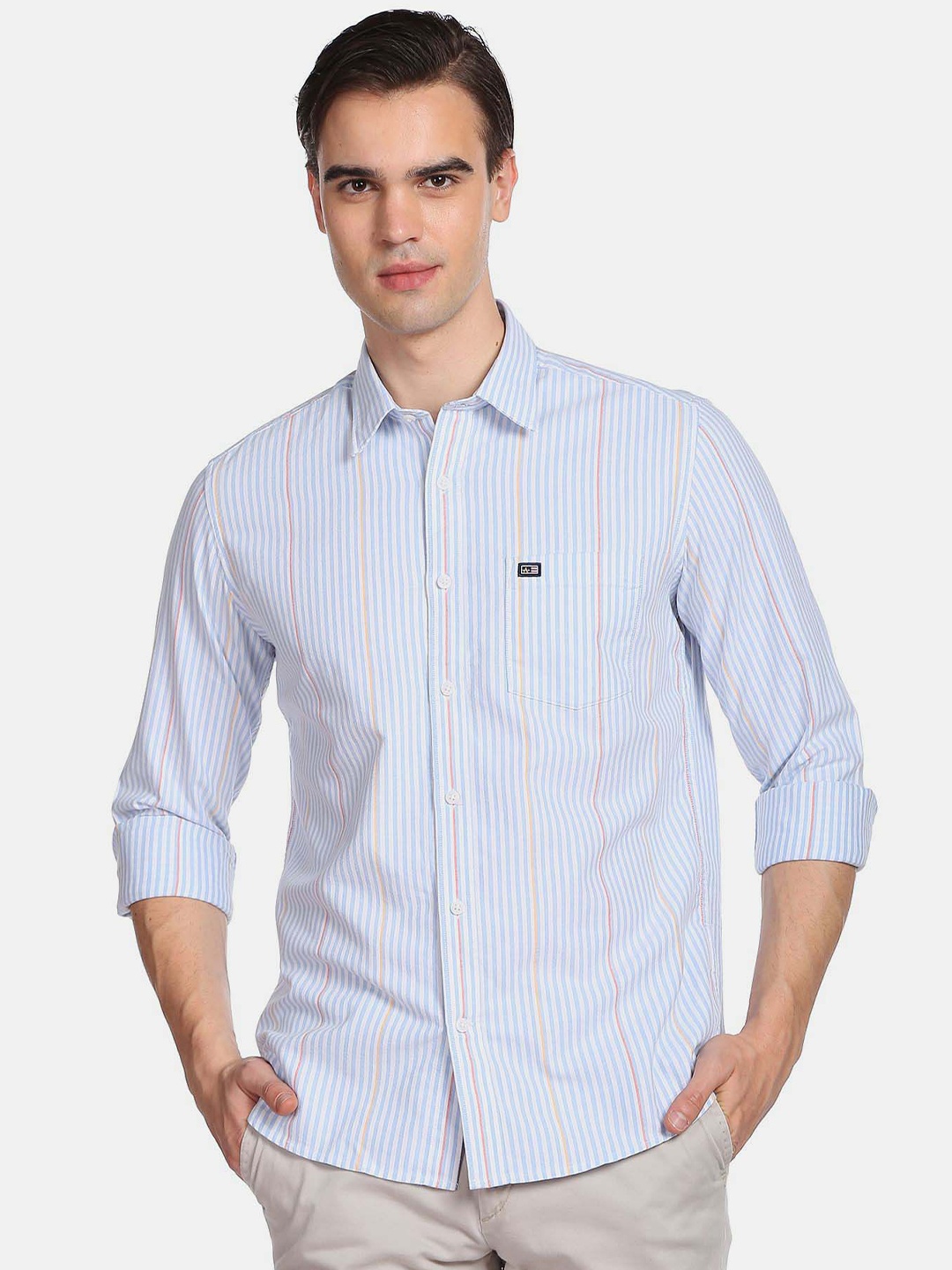 Arrow Sport Men Slim Fit Striped Casual Cotton Shirt, Blue