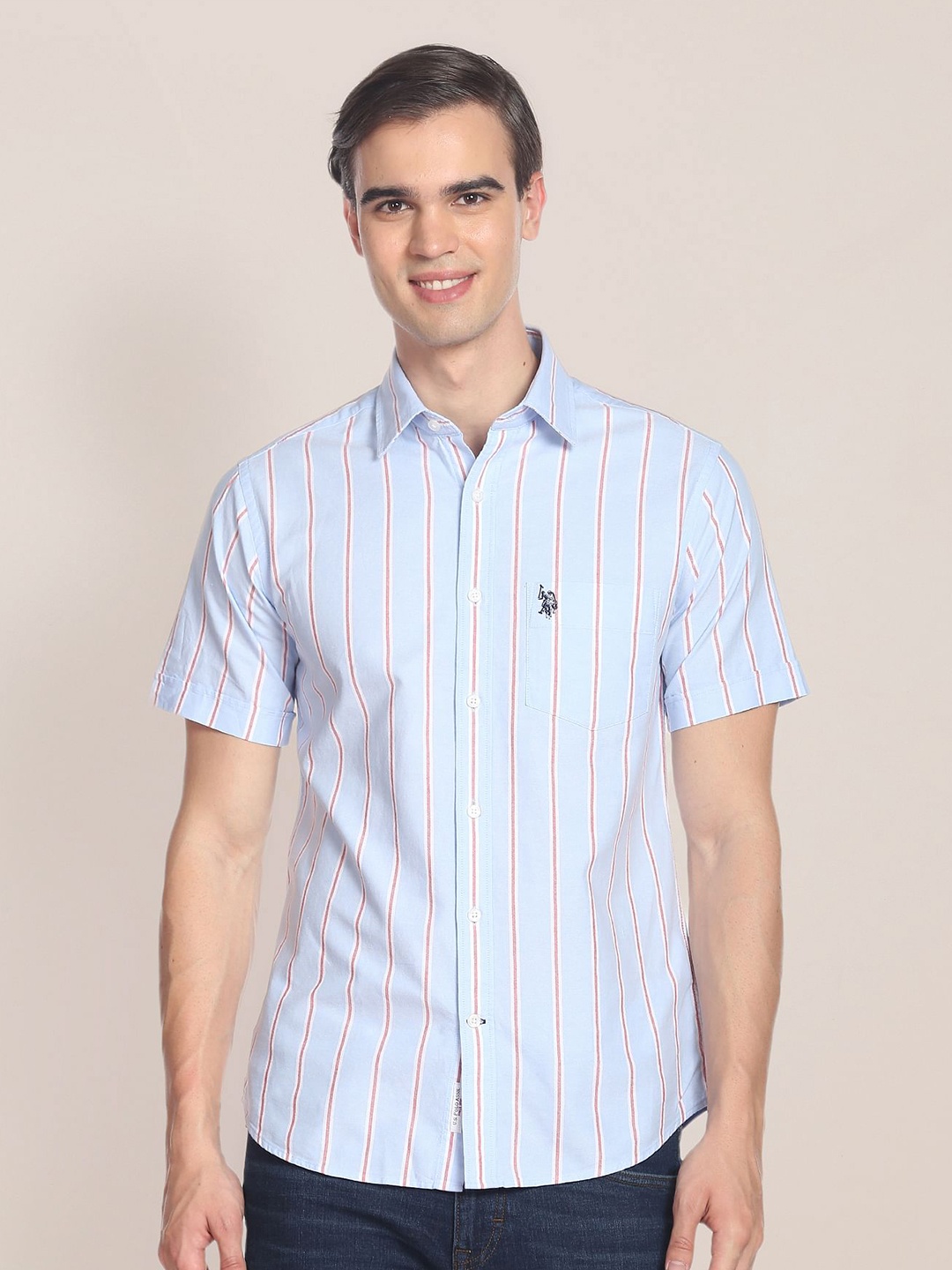 

U.S. Polo Assn. Men Premium Striped Pure Cotton Casual Shirt, Blue