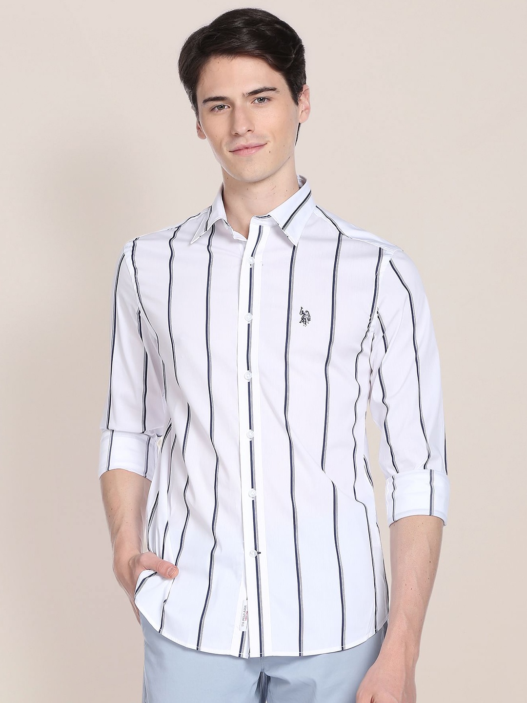 

U.S. Polo Assn. Men Plus Size Vertical Striped Casual Shirt, White
