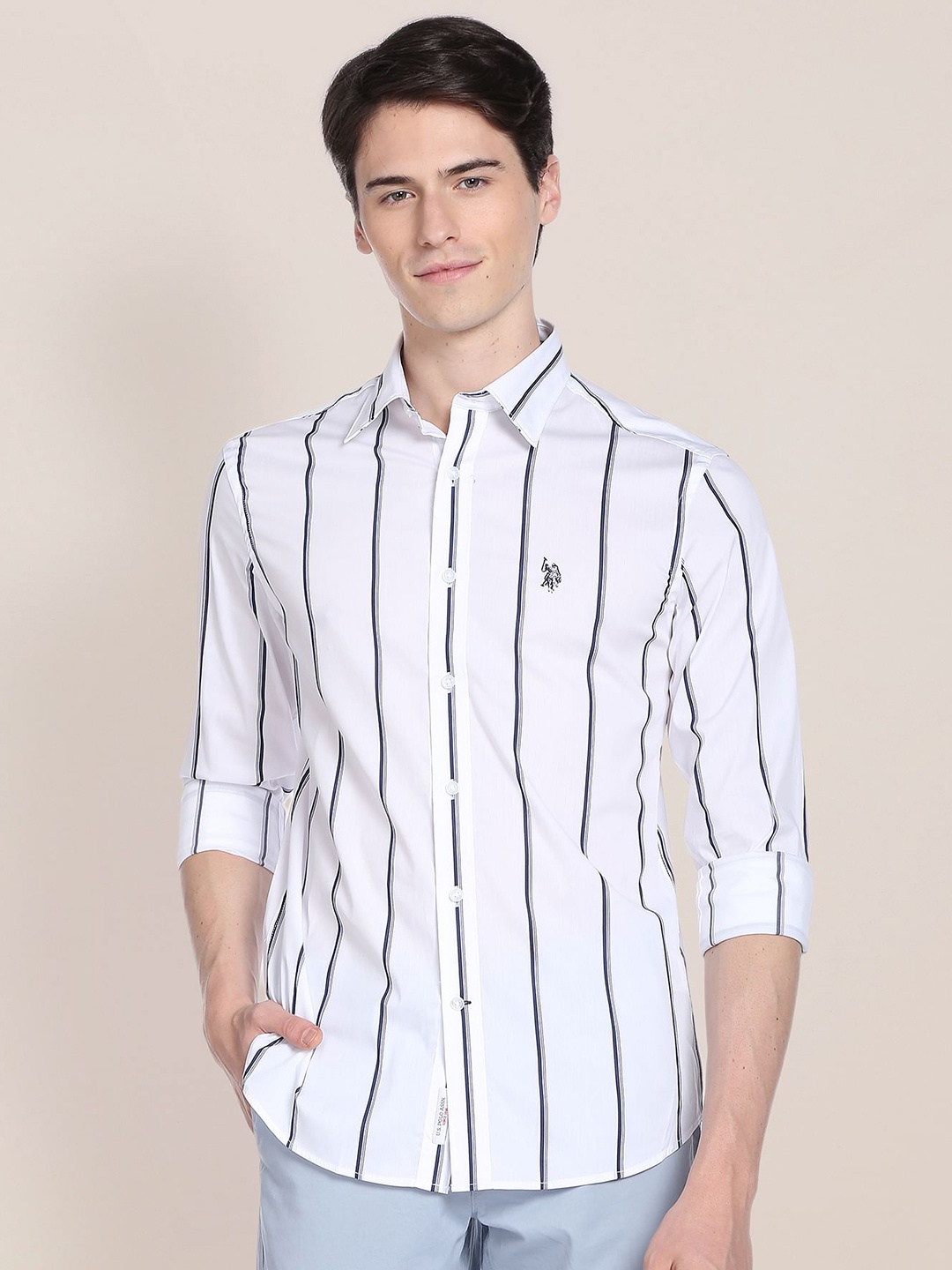 

U.S. Polo Assn. Men Vertical Striped Casual Shirt, White