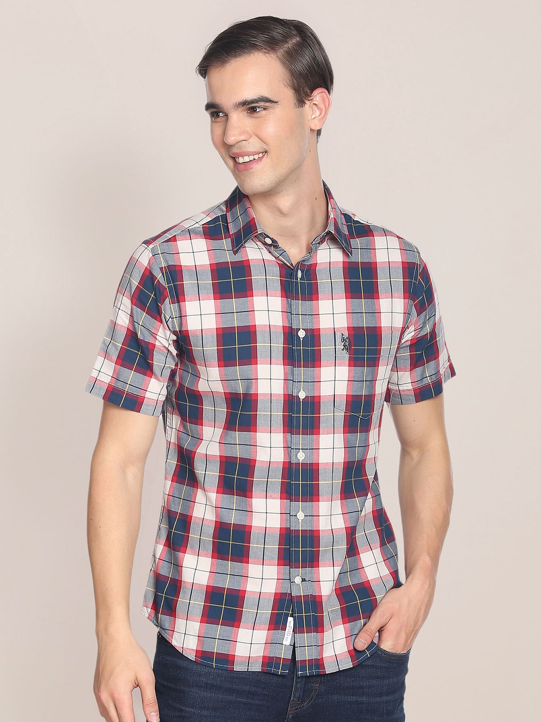 

U.S. Polo Assn. Men Tartan Checked Casual Twill Pure Cotton Shirt, Blue
