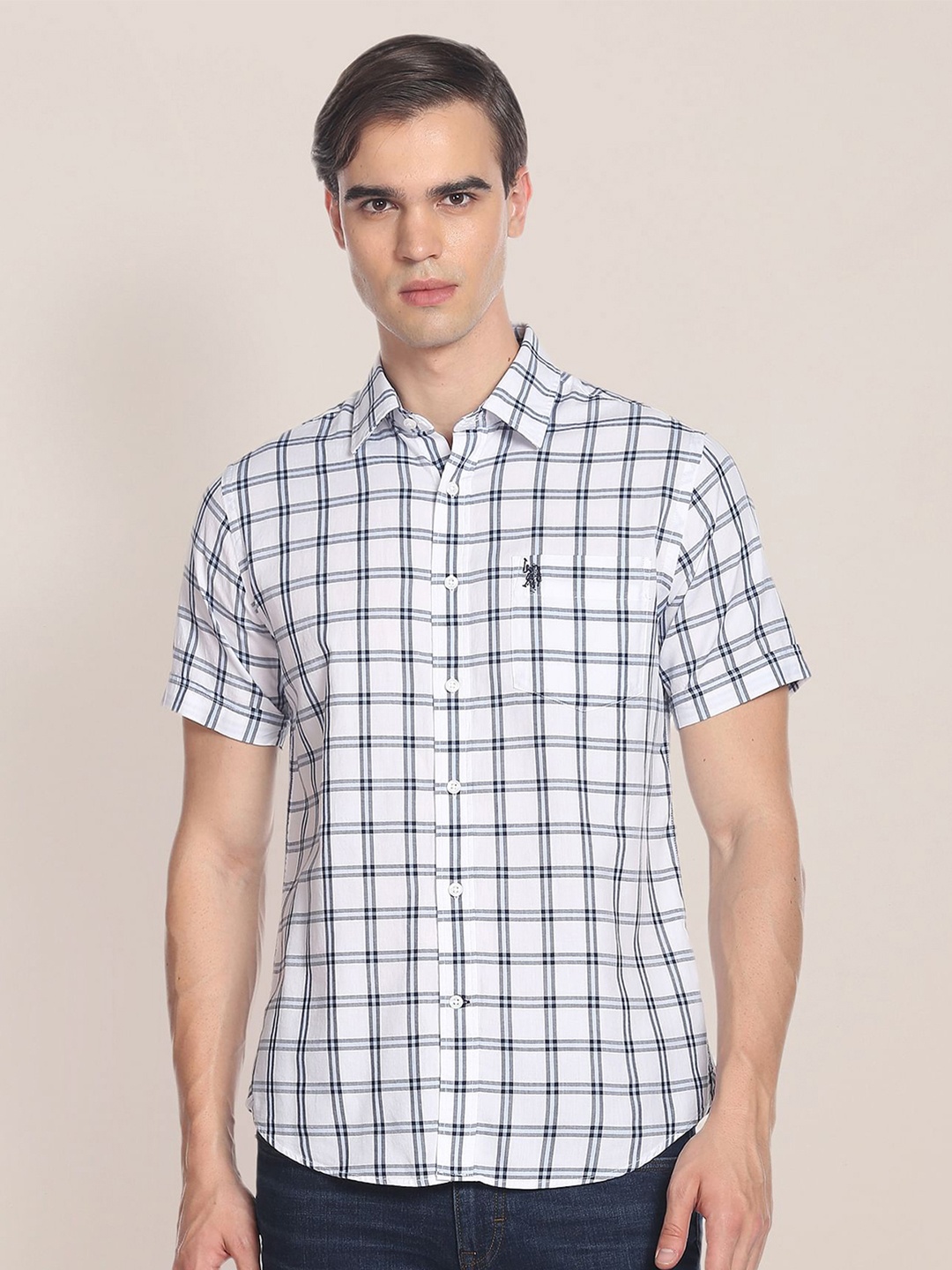 

U.S. Polo Assn. Men Plus Size Checked Casual Pure Cotton Shirt, White