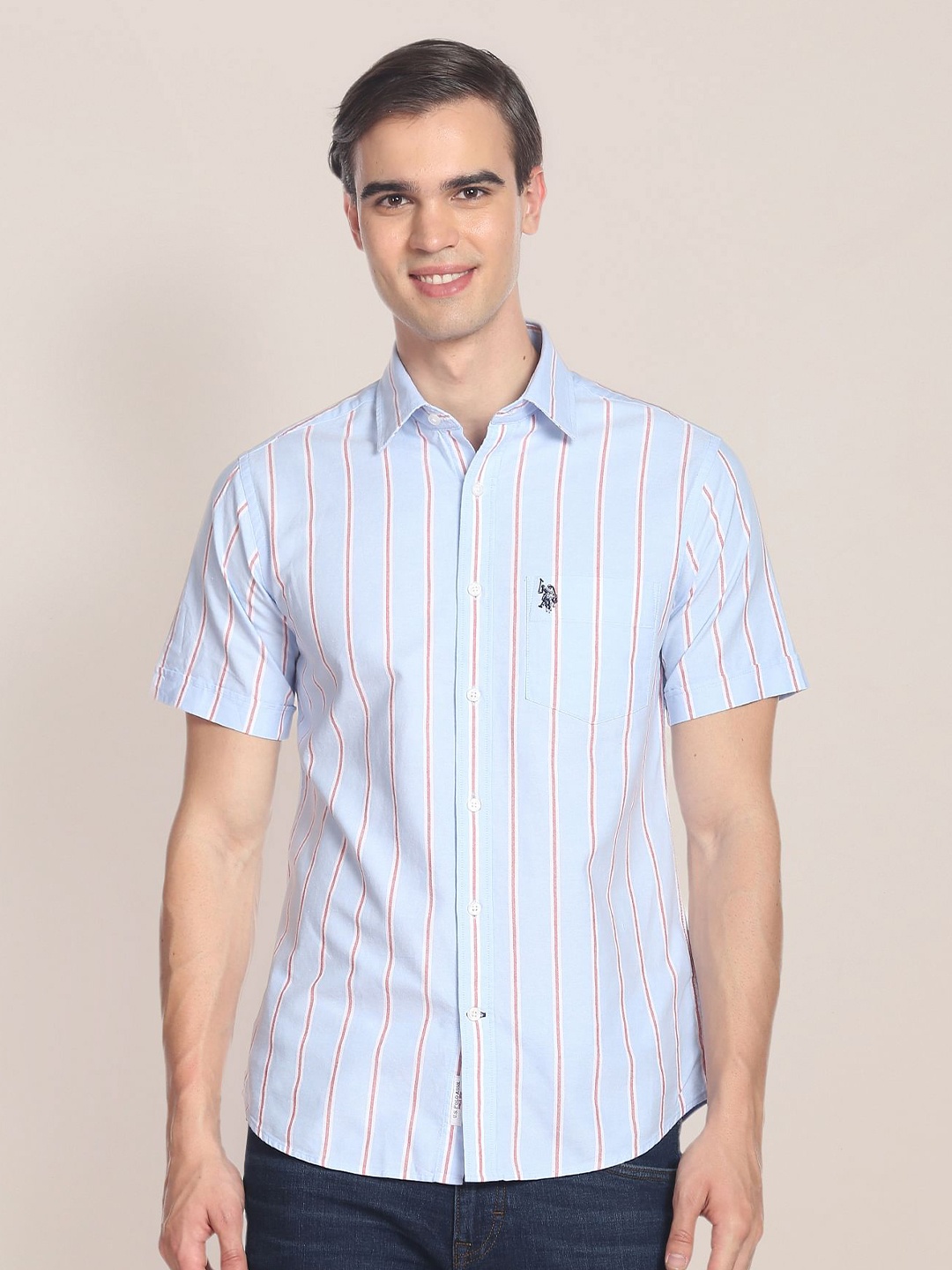 

U.S. Polo Assn. Men Plus Size Premium Striped Pure Cotton Casual Shirt, Blue