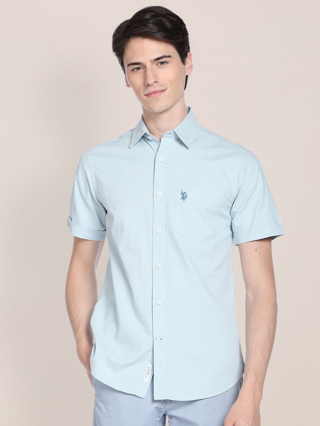 

U.S. Polo Assn. Men Striped Dobby Pure Cotton Casual Shirt, Blue