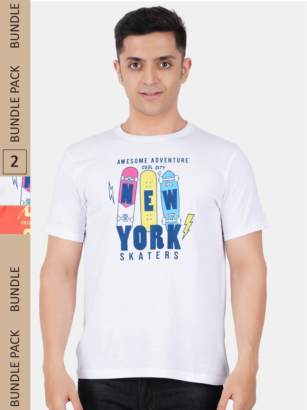 

Vibrant Vesture Men Pack Of 2 Typography Printed Cotton T-shirt, White