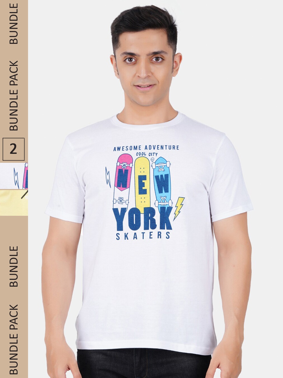 

Vibrant Vesture Men Pack Of 2 Typography Printed Cotton T-shirt, White
