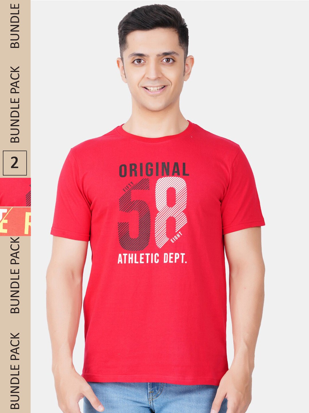 

Vibrant Vesture Men Pack of 2 Typography Printed Cotton T-shirt, Coral