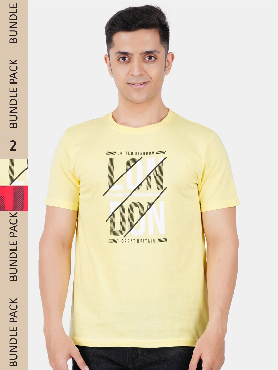 

Vibrant Vesture Men Pack Of 2 Typography Printed Cotton T-shirt, Yellow