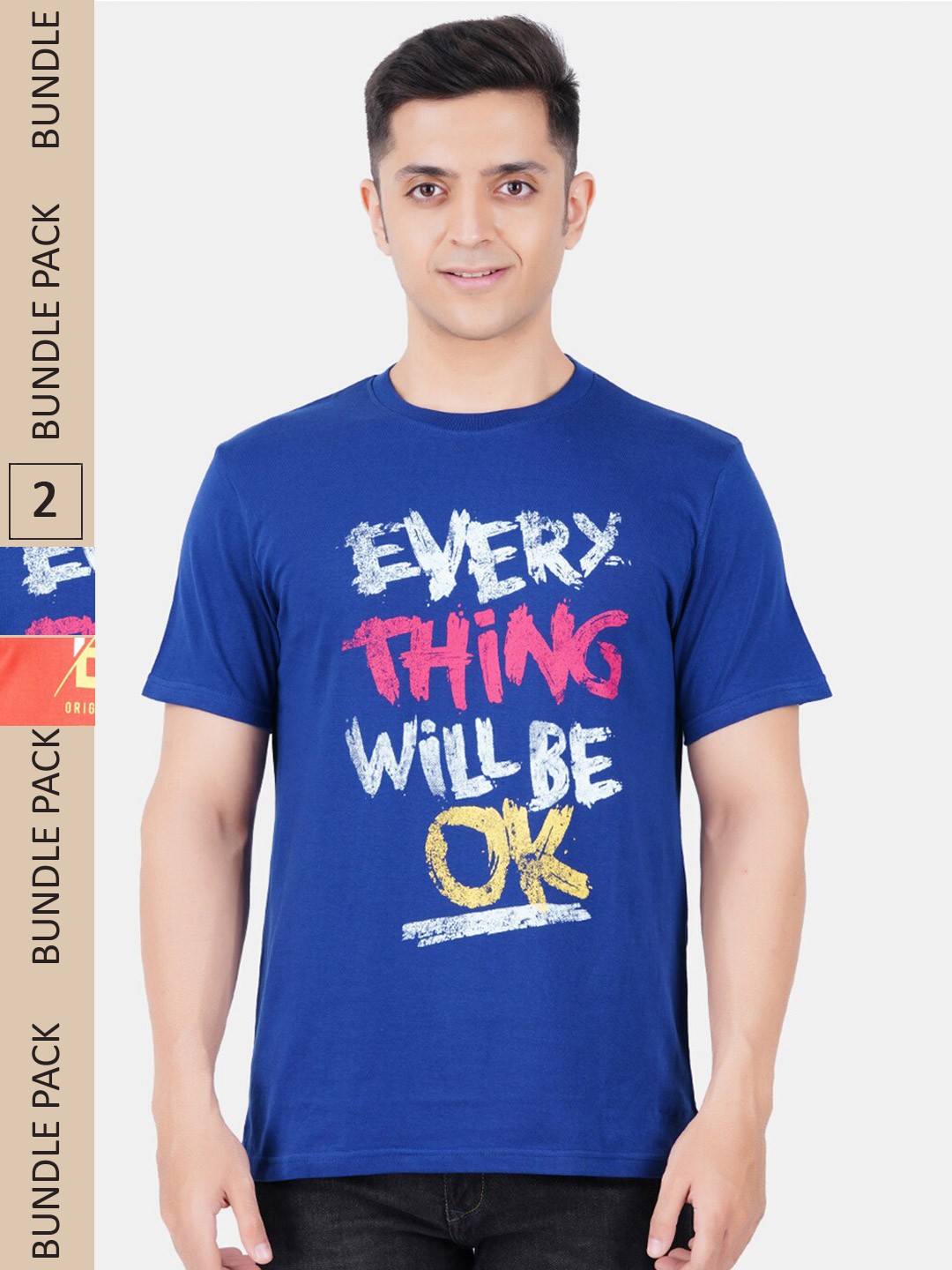 

Vibrant Vesture Men Pack Of 2 Typography Printed Cotton T-shirt, Blue