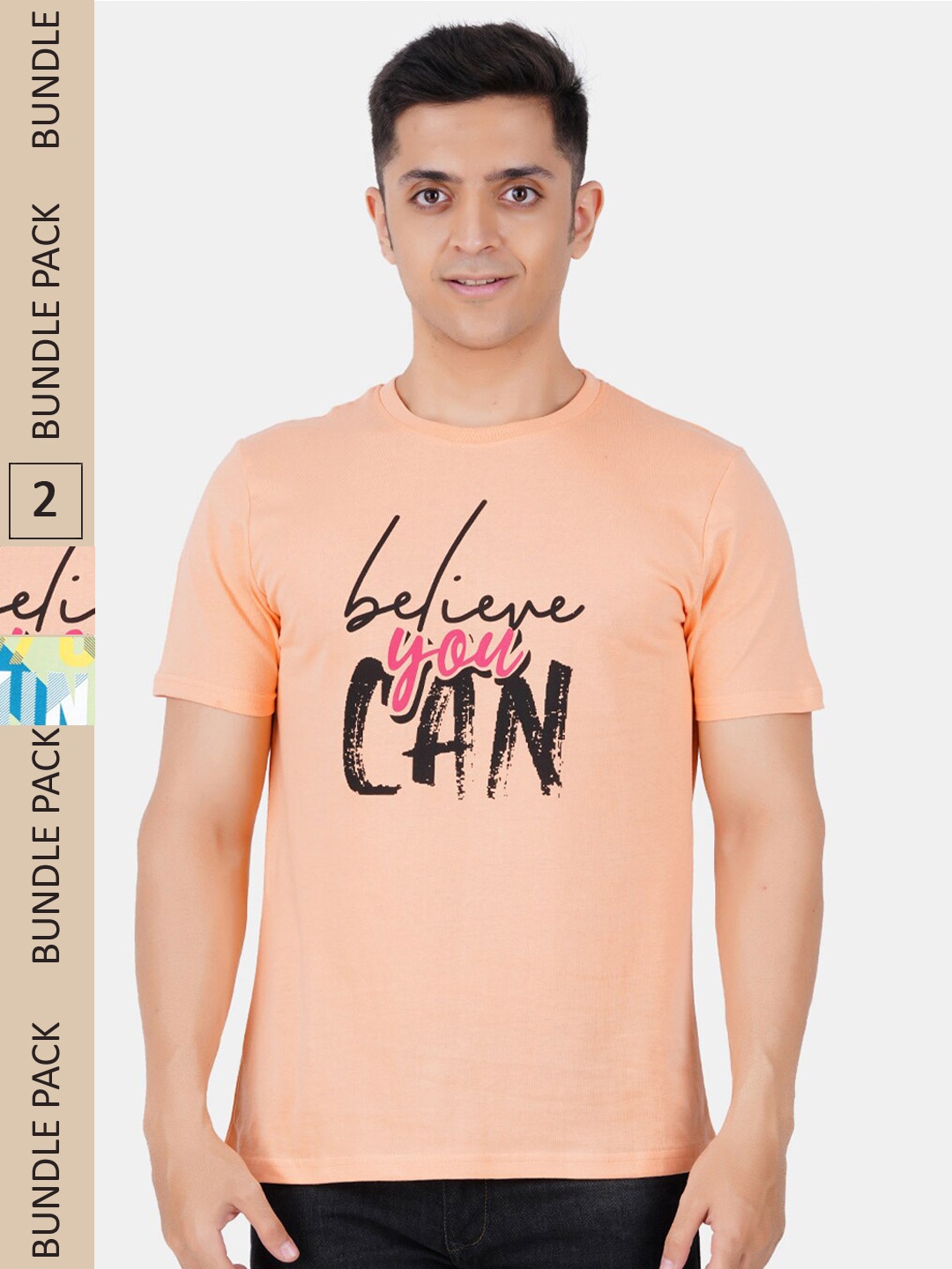 

Vibrant Vesture Men Pack Of 2 Typography Printed Cotton T-shirt, Beige