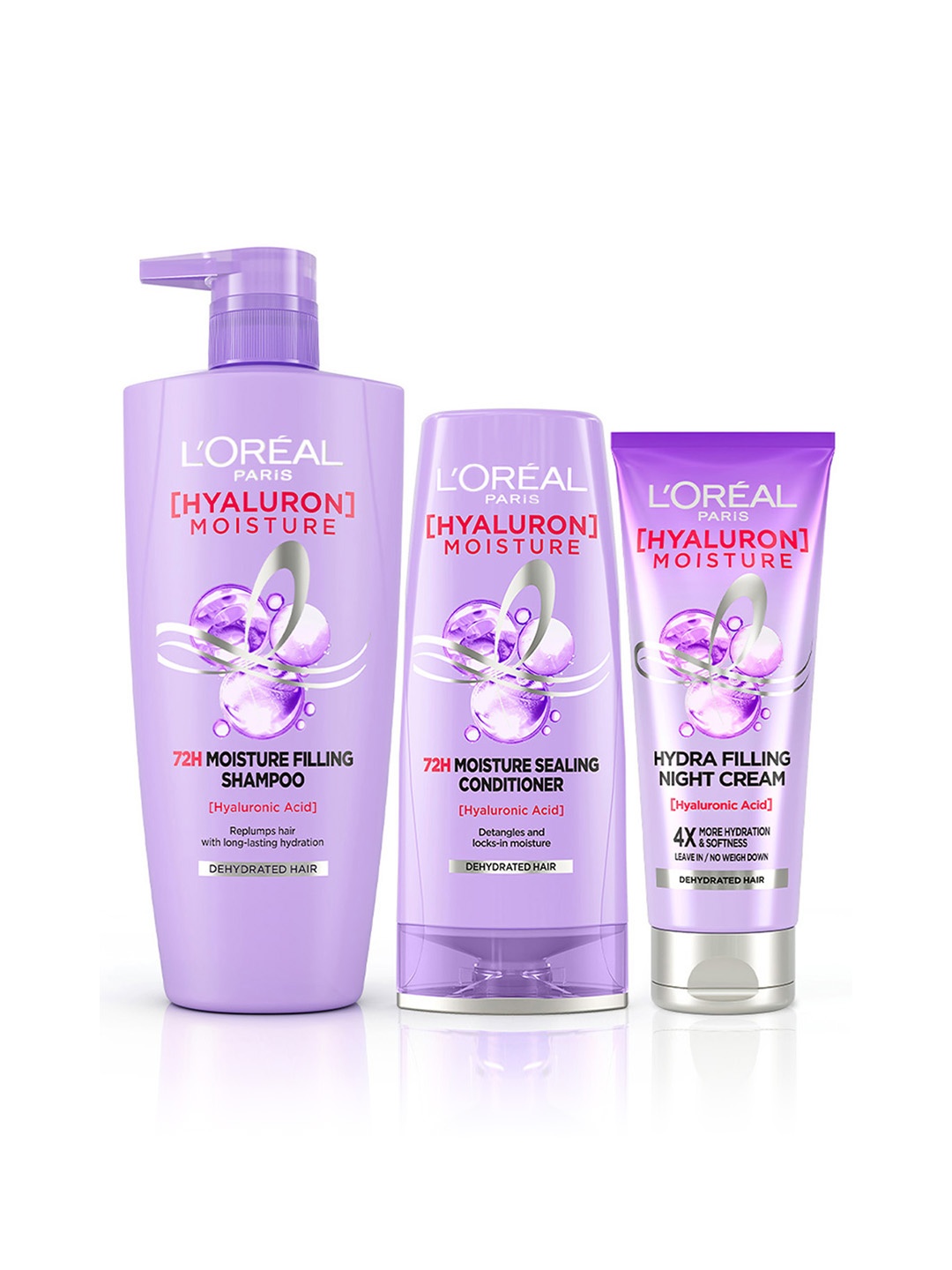 

LOreal Paris Hyaluron Moisture Combo - Shampoo+Conditioner+Hair Cream-650ml+180ml+180ml, Lavender