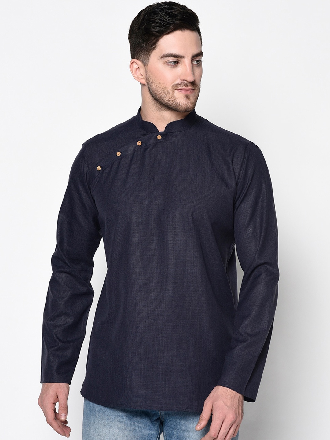 

TABARD Men Mandarin Collar Pure Cotton Kurta, Navy blue