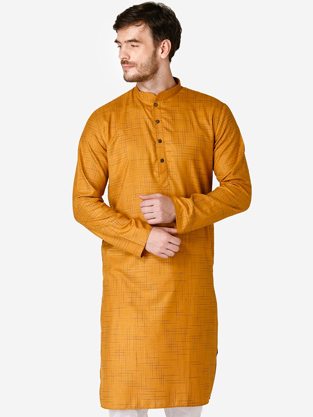 

TABARD Men Geometric Printed Cotton Kurta, Mustard