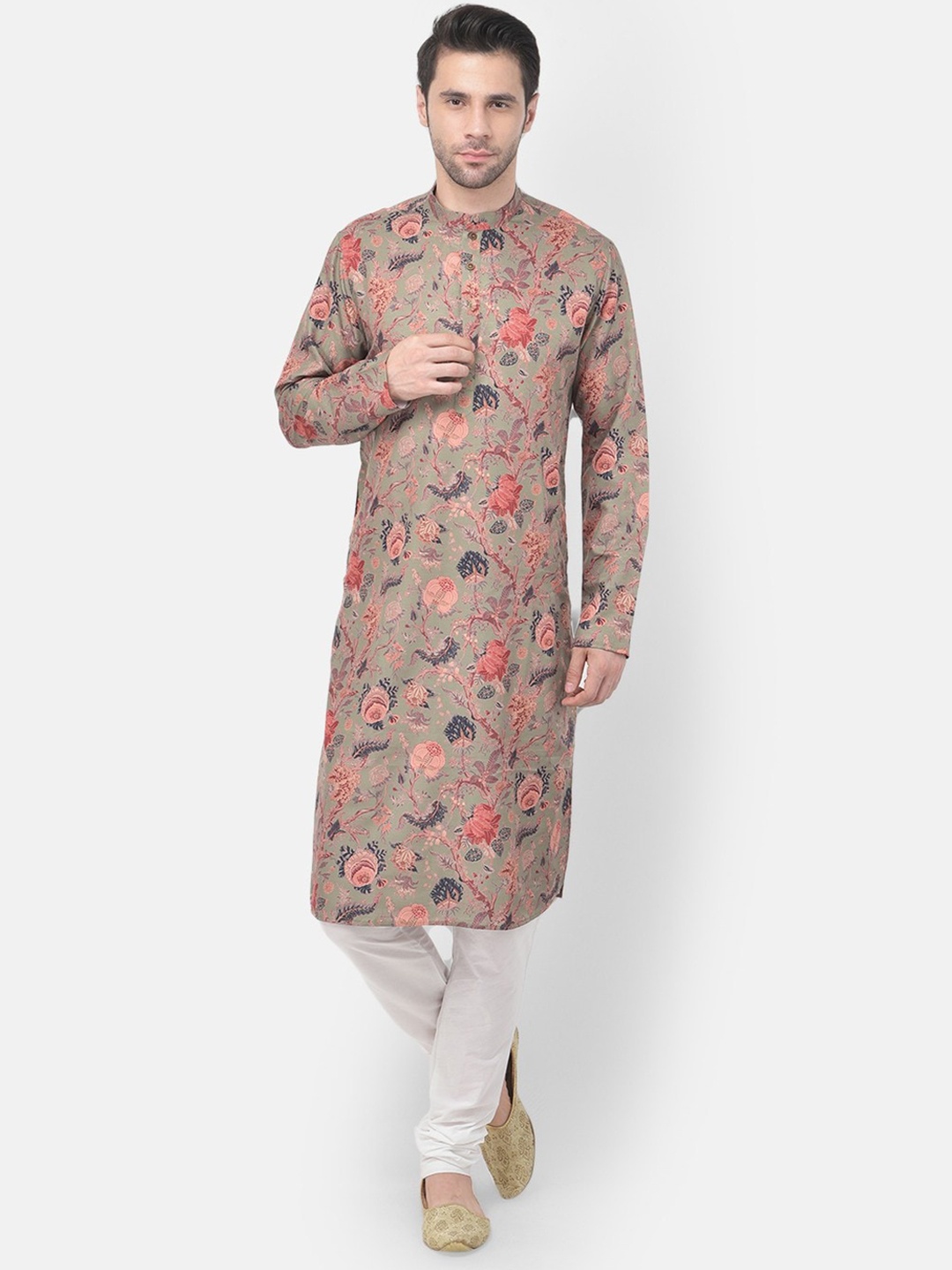 

TABARD Men Green Floral Printed Cotton Kurta