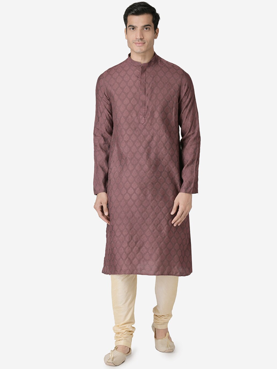 

TABARD Men Woven Design Printed Mandarin Collar Jacquard Kurta, Purple