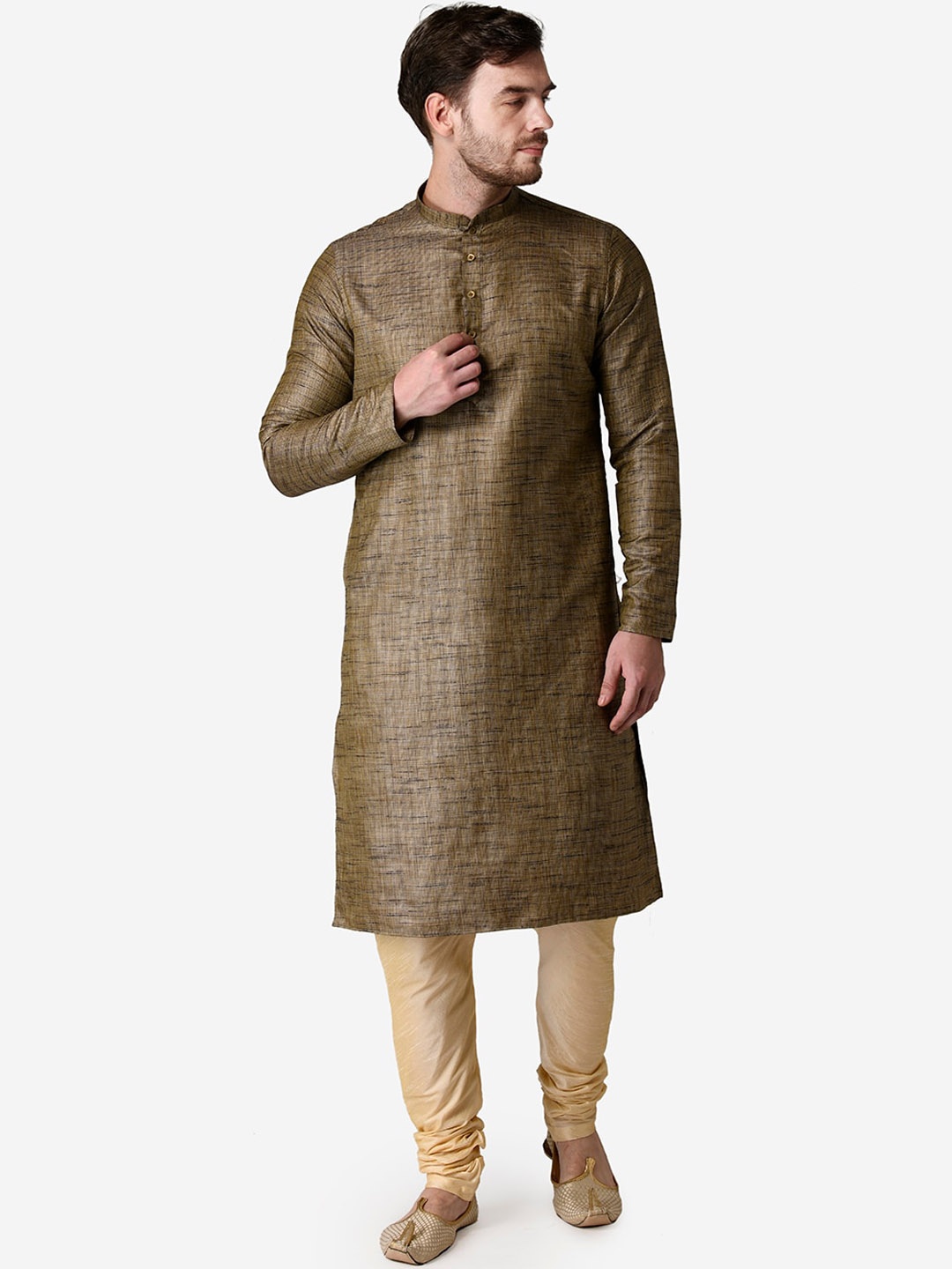 

TABARD Men Textured A-Line Kurta, Khaki