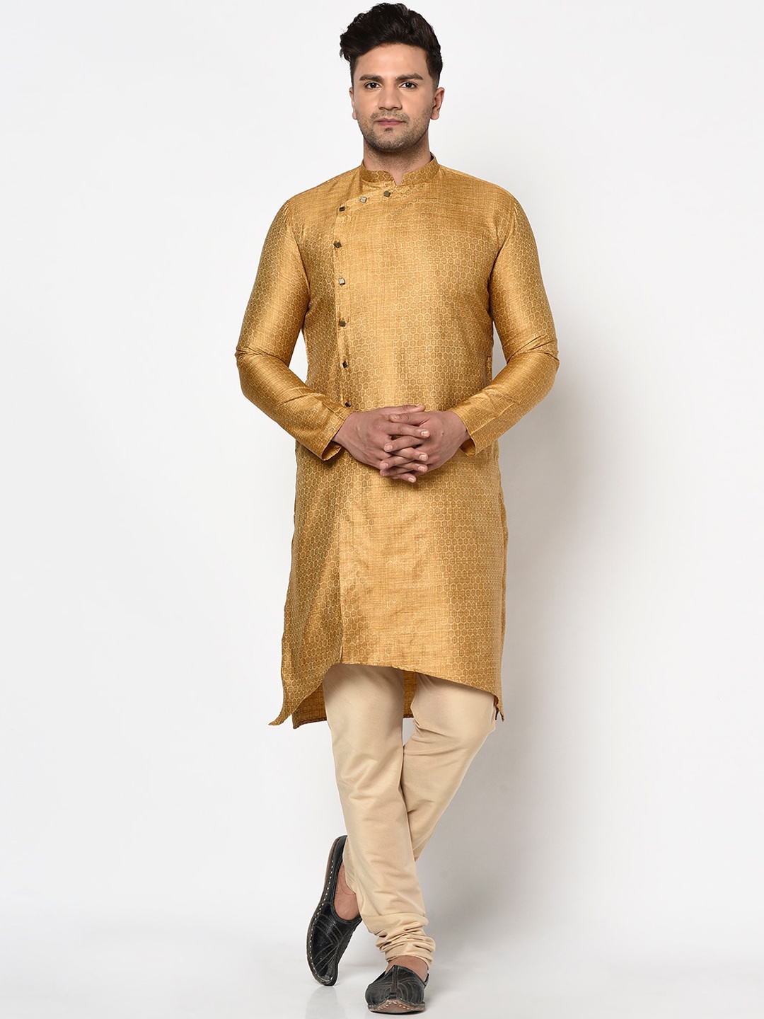 

TABARD Men Ethnic Motifs Printed Long Sleeves Jacquard Angrakha Kurta, Orange
