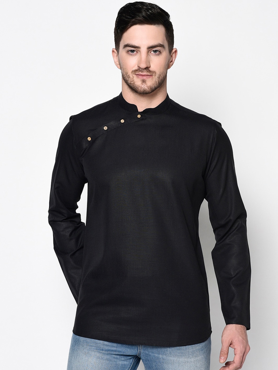 

TABARD Men Mandarin Collar Pure Cotton Kurta, Black