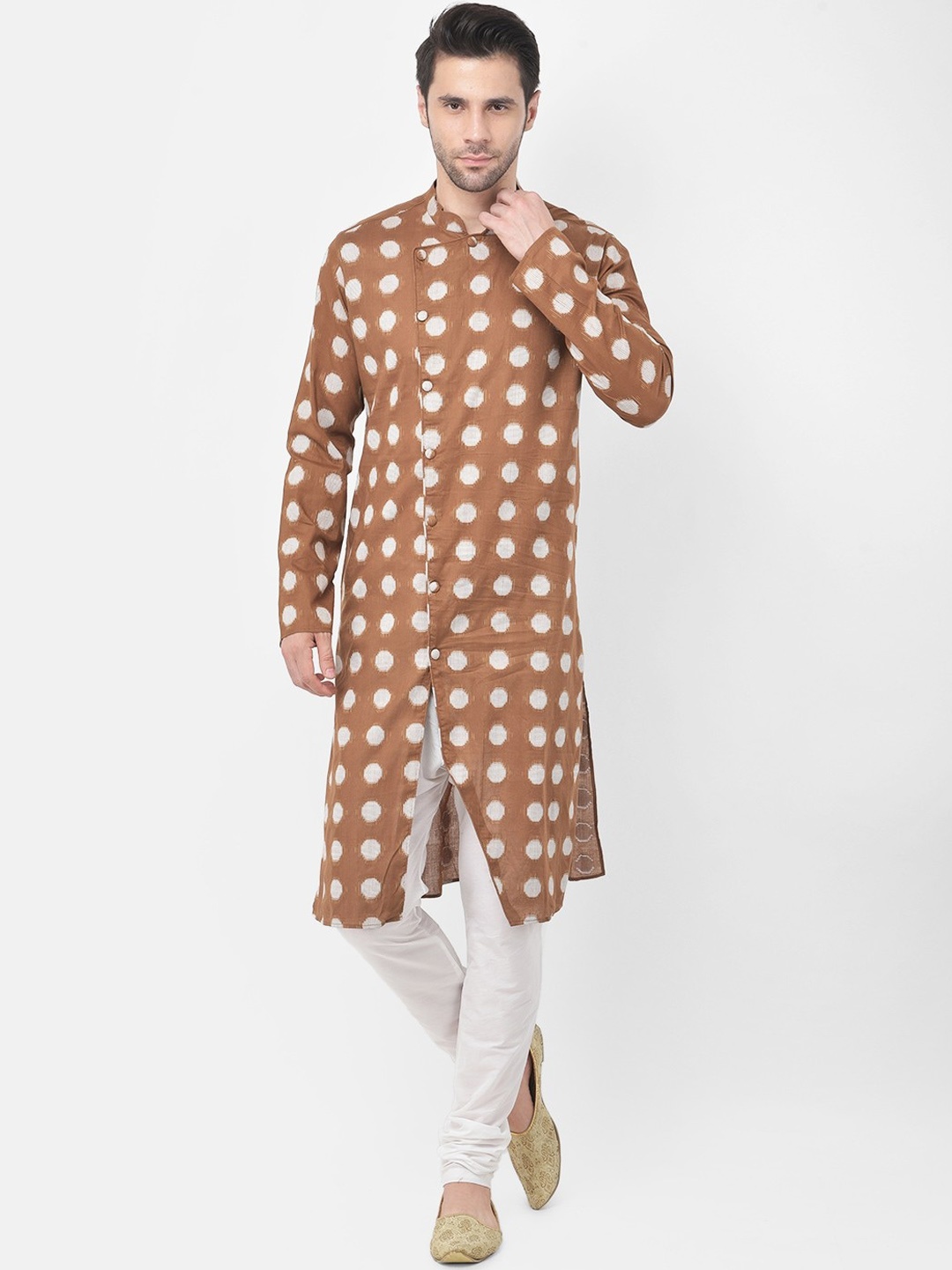 

TABARD Men Woven Design Mandarin Collar Pure Cotton Kurta, Brown