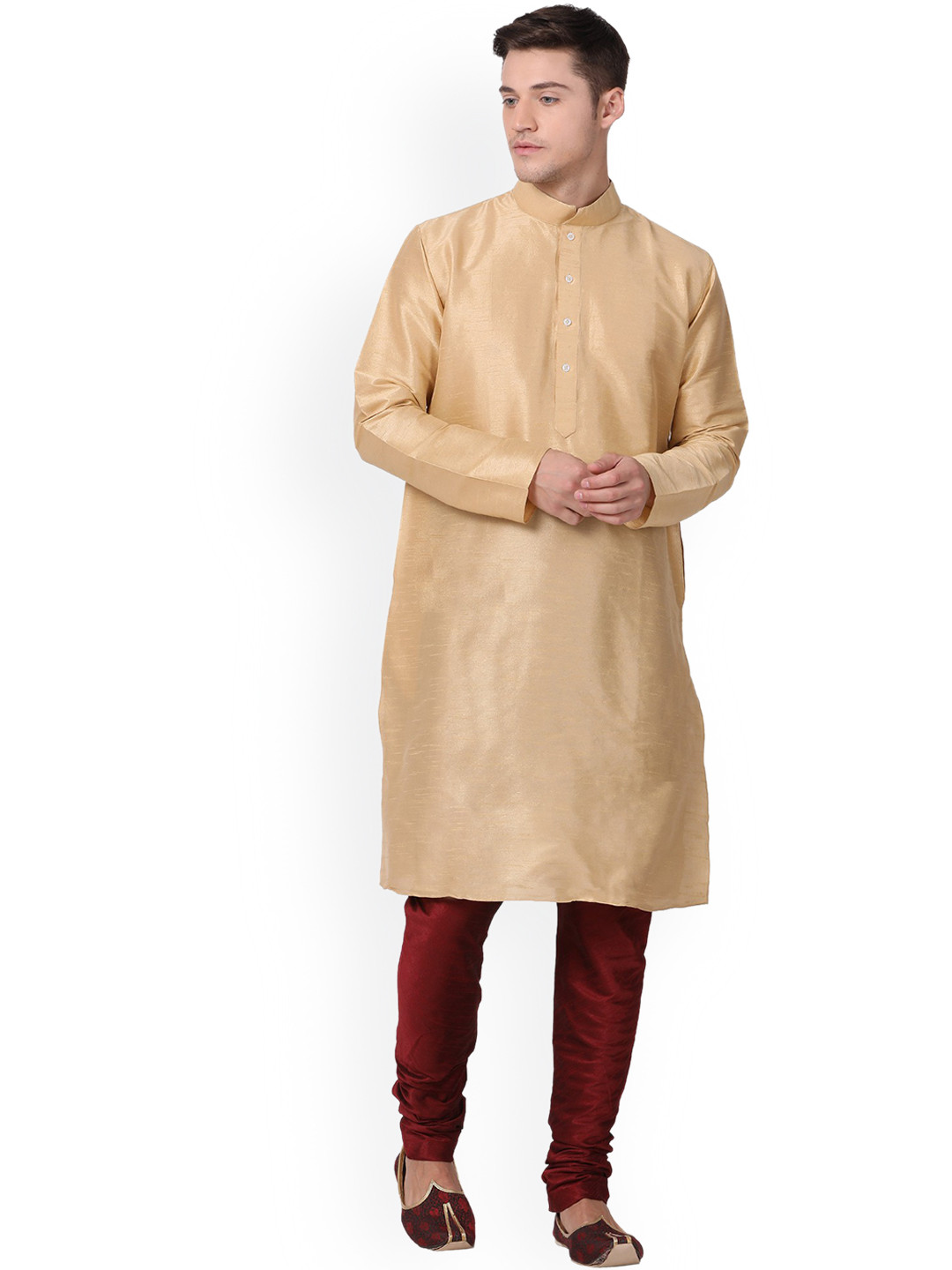 

TABARD Men Mandarin Collar Knee Length Straight Kurta, Beige