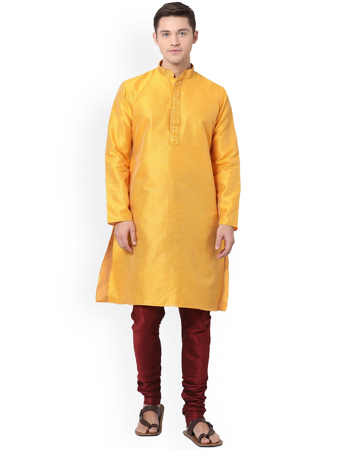 

TABARD Men Mandarin Collar Long Sleeves Kurta, Yellow