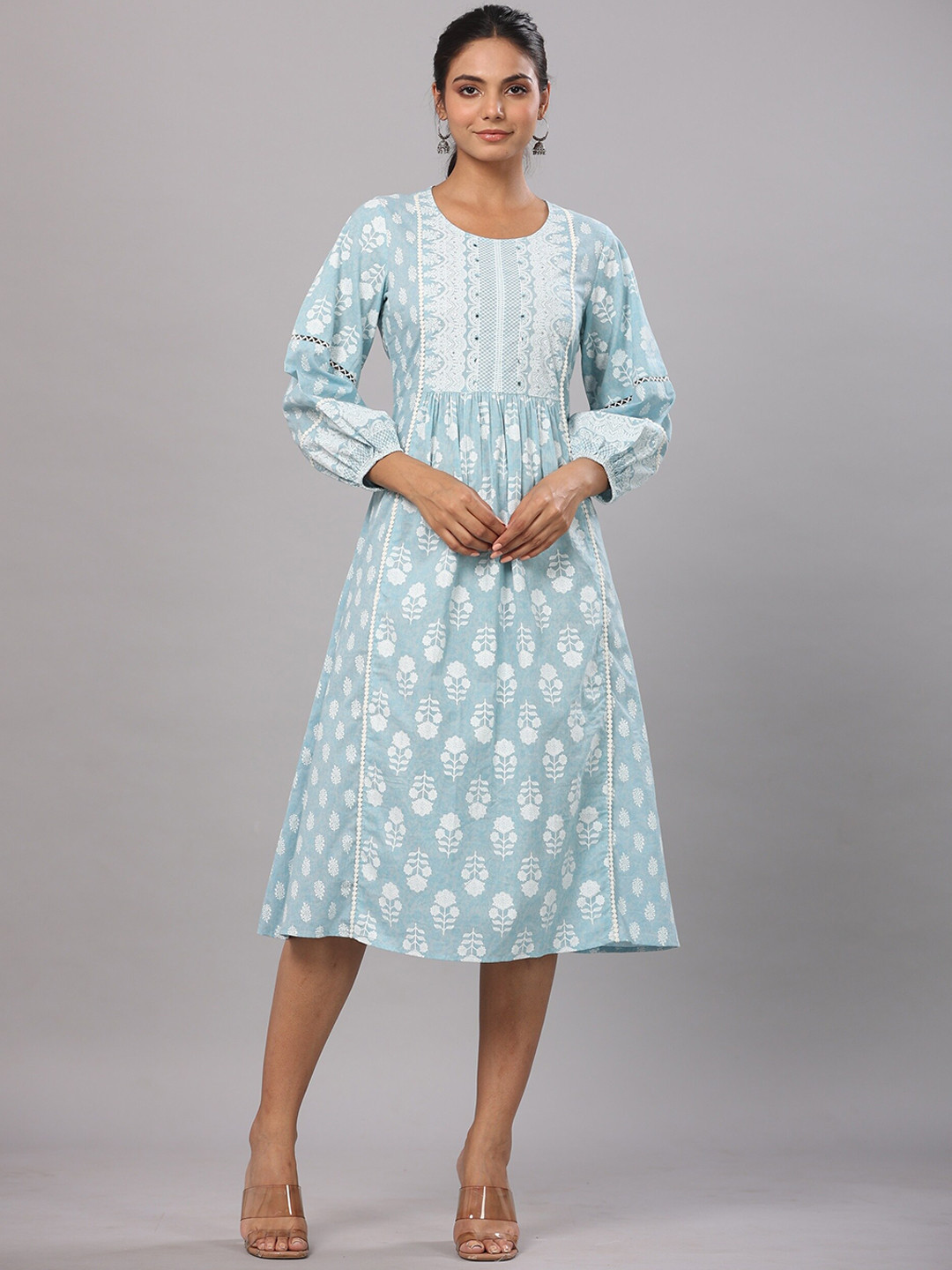 

Juniper Women Embroidered A-line Midi Dress, Blue