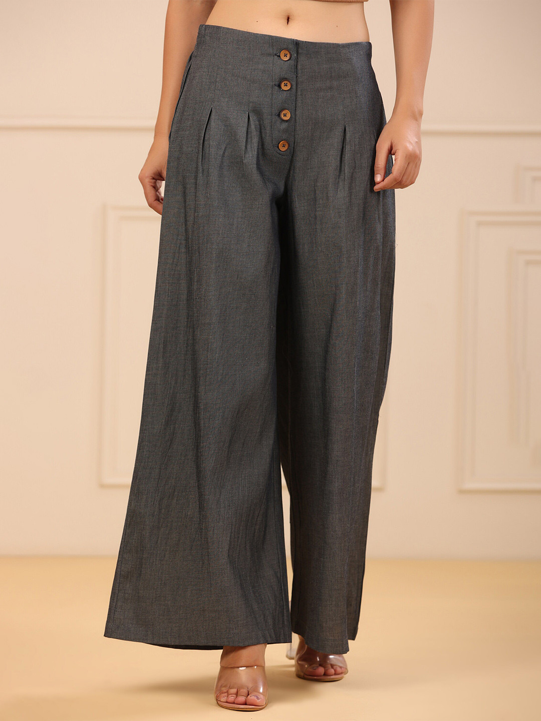 

Juniper Women Cotton Flared Palazzos, Grey