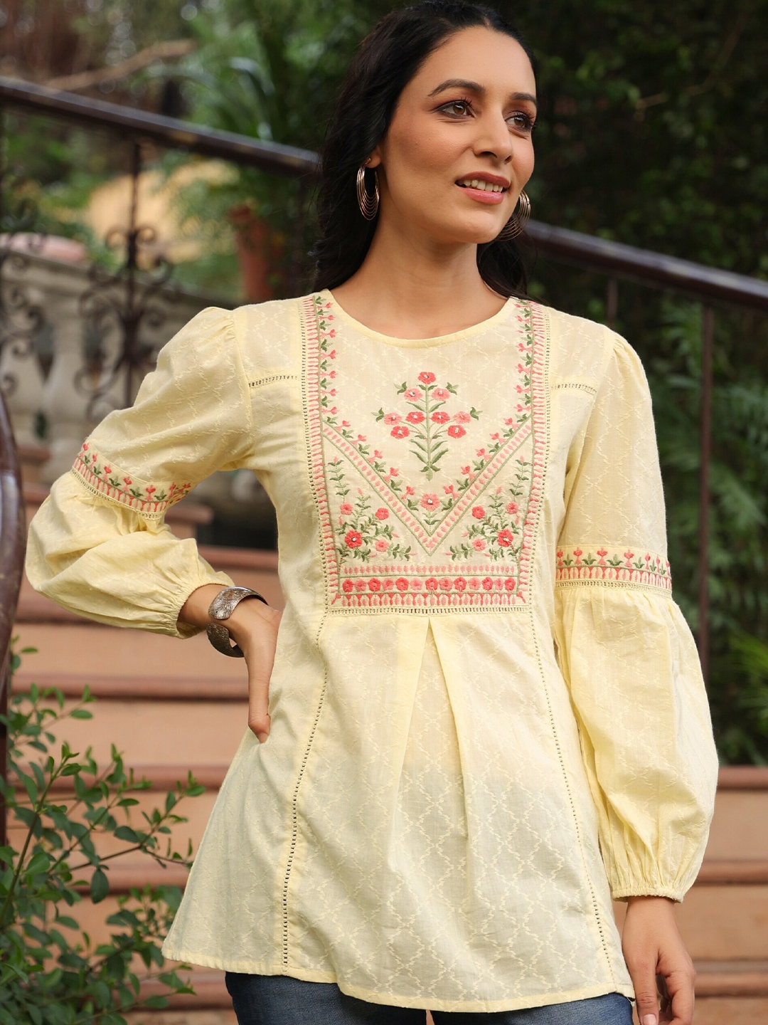 

Juniper Embroidered Cotton Tunic, Yellow