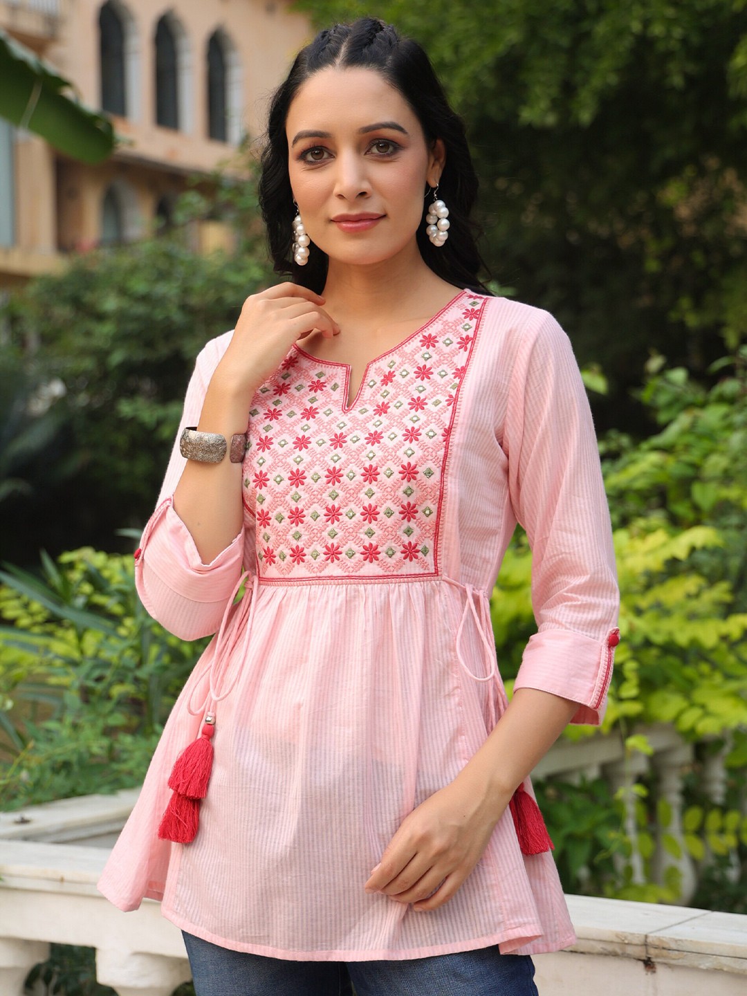 

Juniper Embroidered Yoke Design Cotton Tunic, Pink