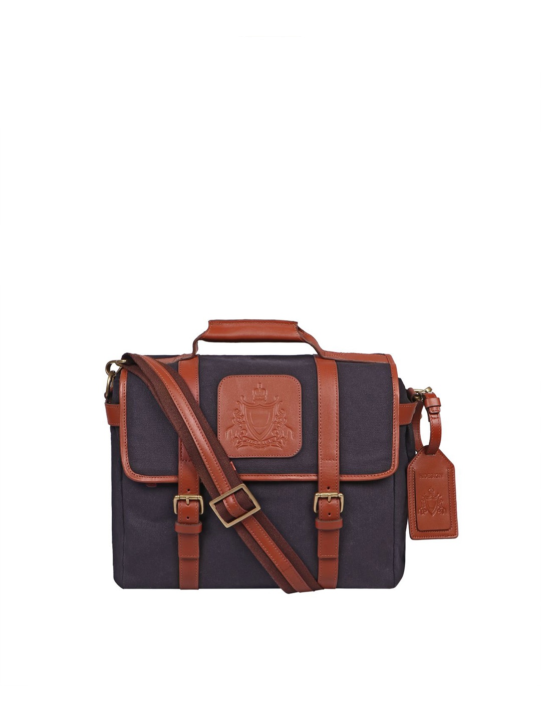 

Hidesign Men Canvas Leather Messenger Bag, Navy blue