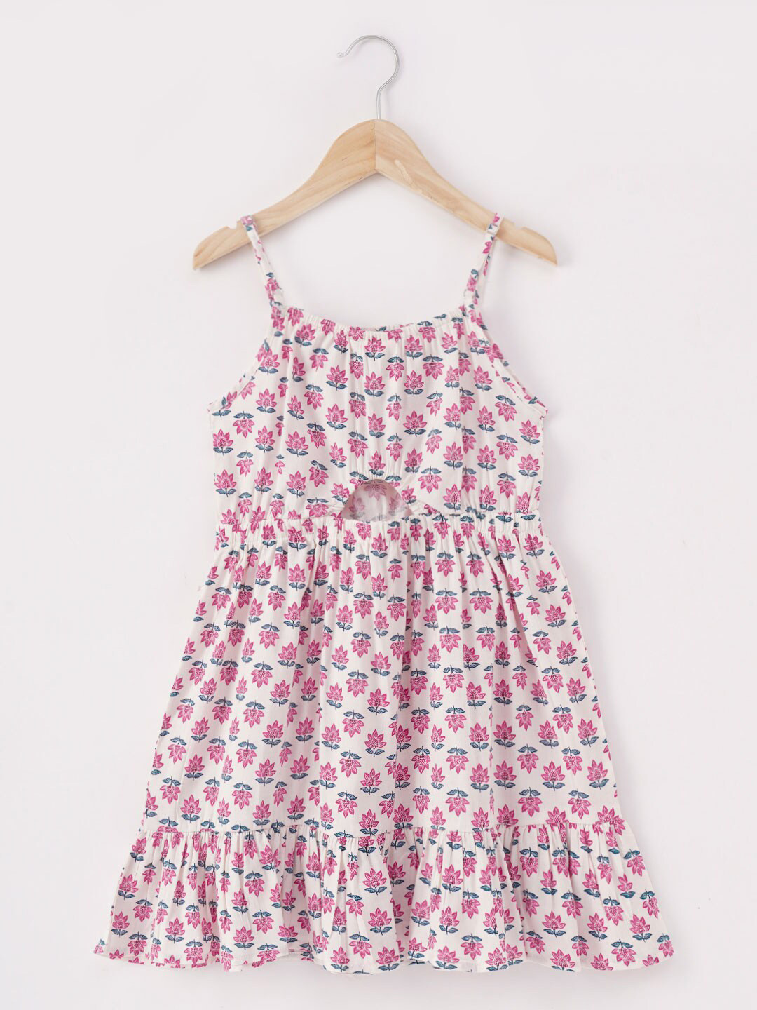 

Ed-a-Mamma Girls Shoulder Straps Floral Printed A-Line Dress, Cream