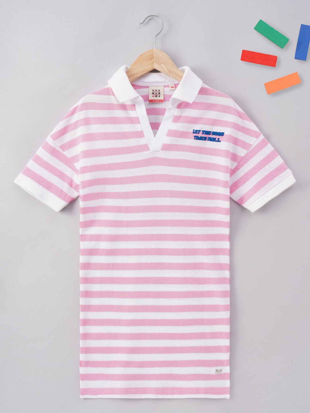 

Ed-a-Mamma Girls Sustainable Striped T-shirt Cotton Dress, Pink