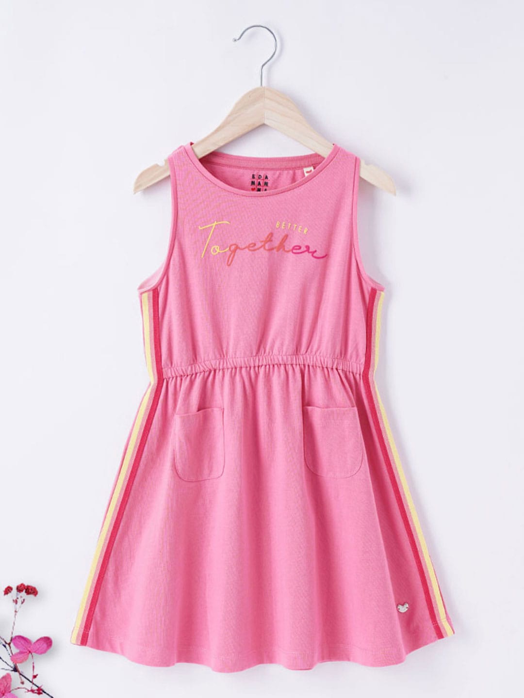 

Ed-a-Mamma Girls Typography Printed Cotton Dress, Pink