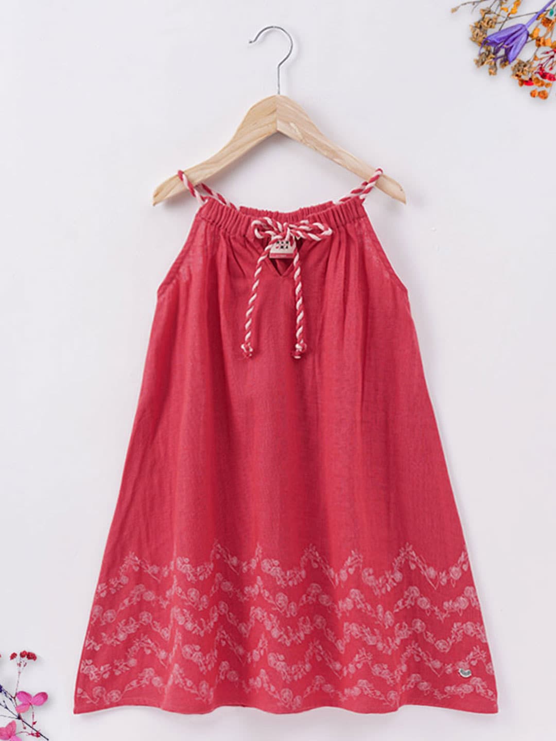 

Ed-a-Mamma Girls Sustainable Floral Cotton A-Line Dress, Red