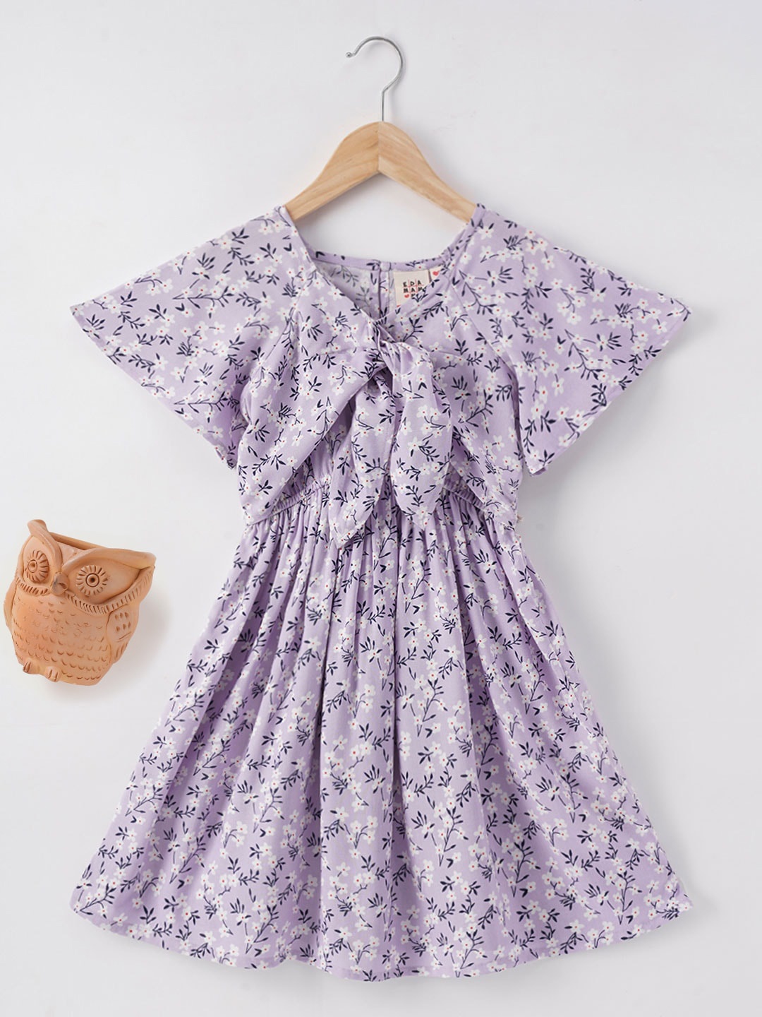 

Ed-a-Mamma Girls Sustainable Flared Sleeves Floral Dress, Lavender