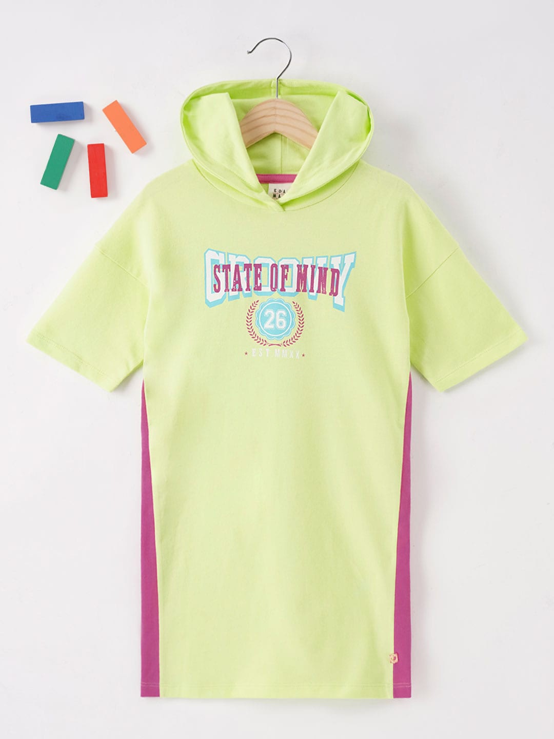 

Ed-a-Mamma Girls Typography Printed Cotton T-shirt Dress, Green