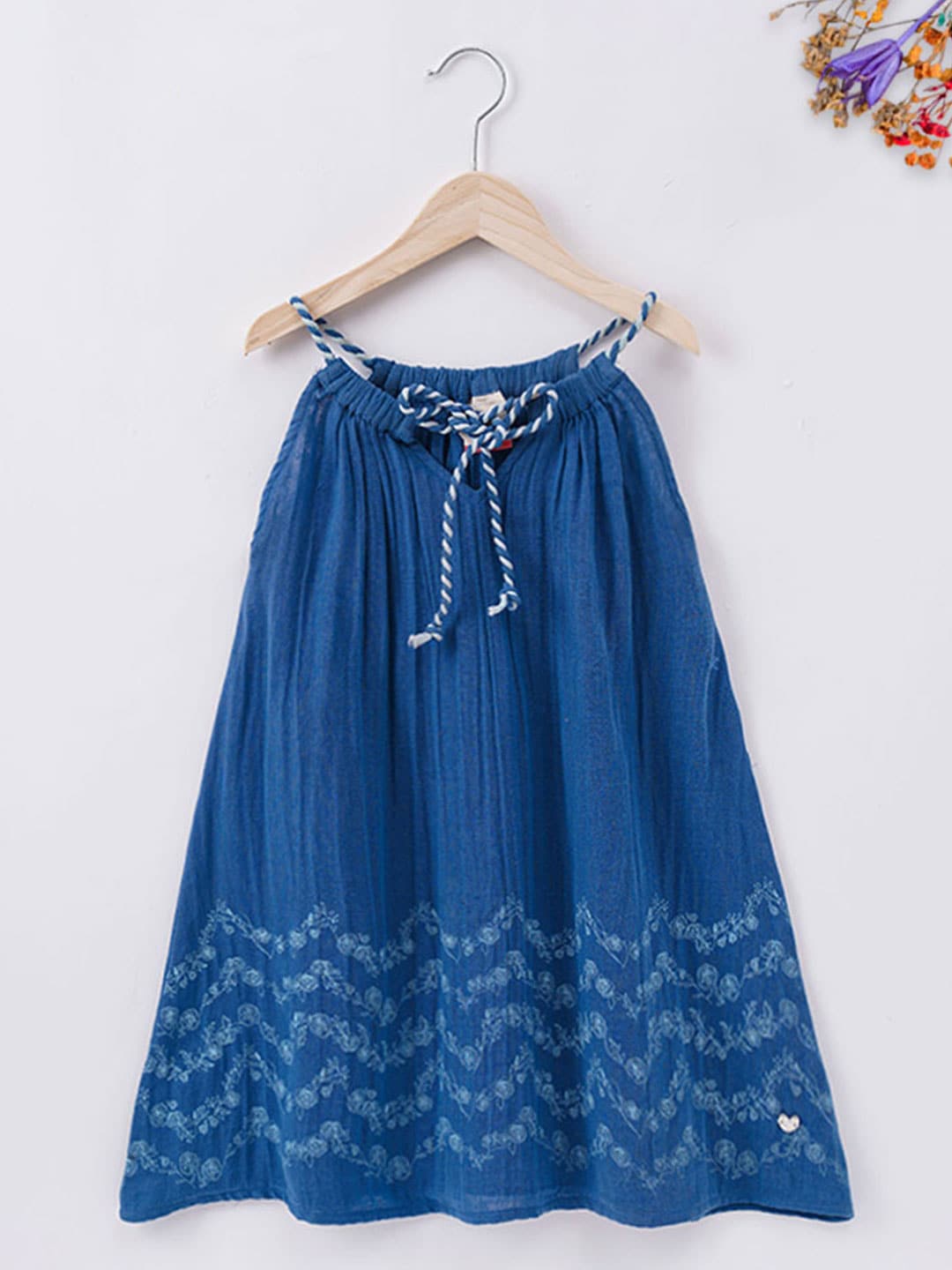 Ed-a-Mamma Girls Floral Printed Sustainable Cotton A-Line Dress, Blue