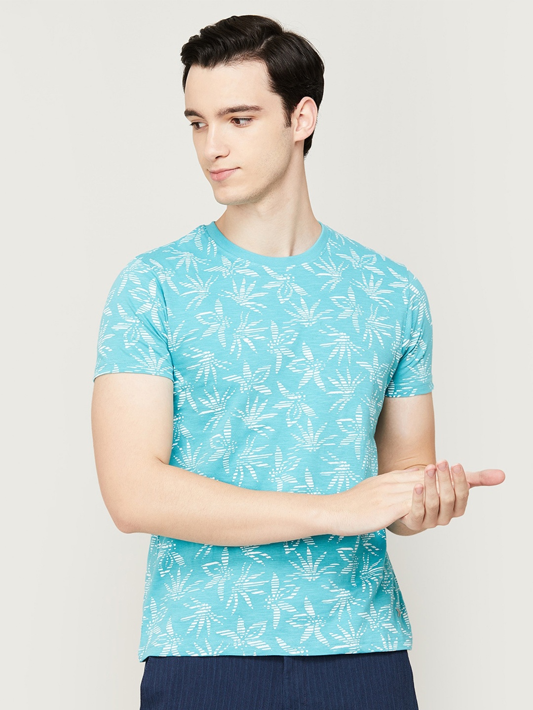 

CODE by Lifestyle Men Floral Printed Tropical T-shirt, Turquoise blue