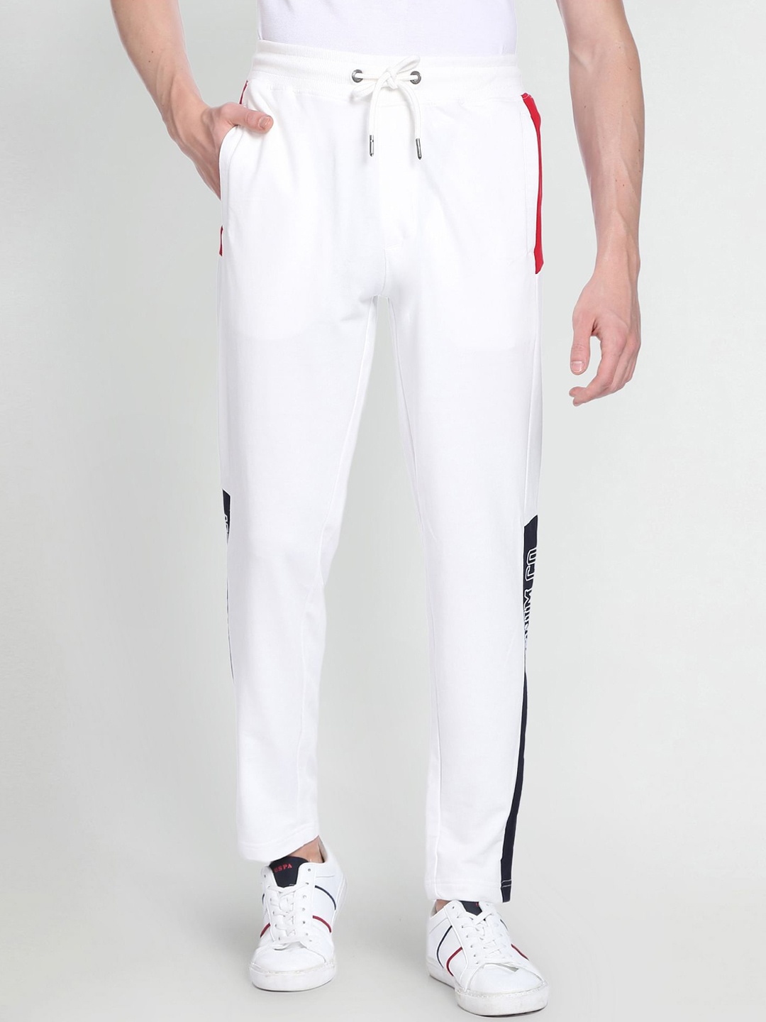 

U.S. Polo Assn. Denim Co. Men Colorblocked Straight Fit Track Pants, White