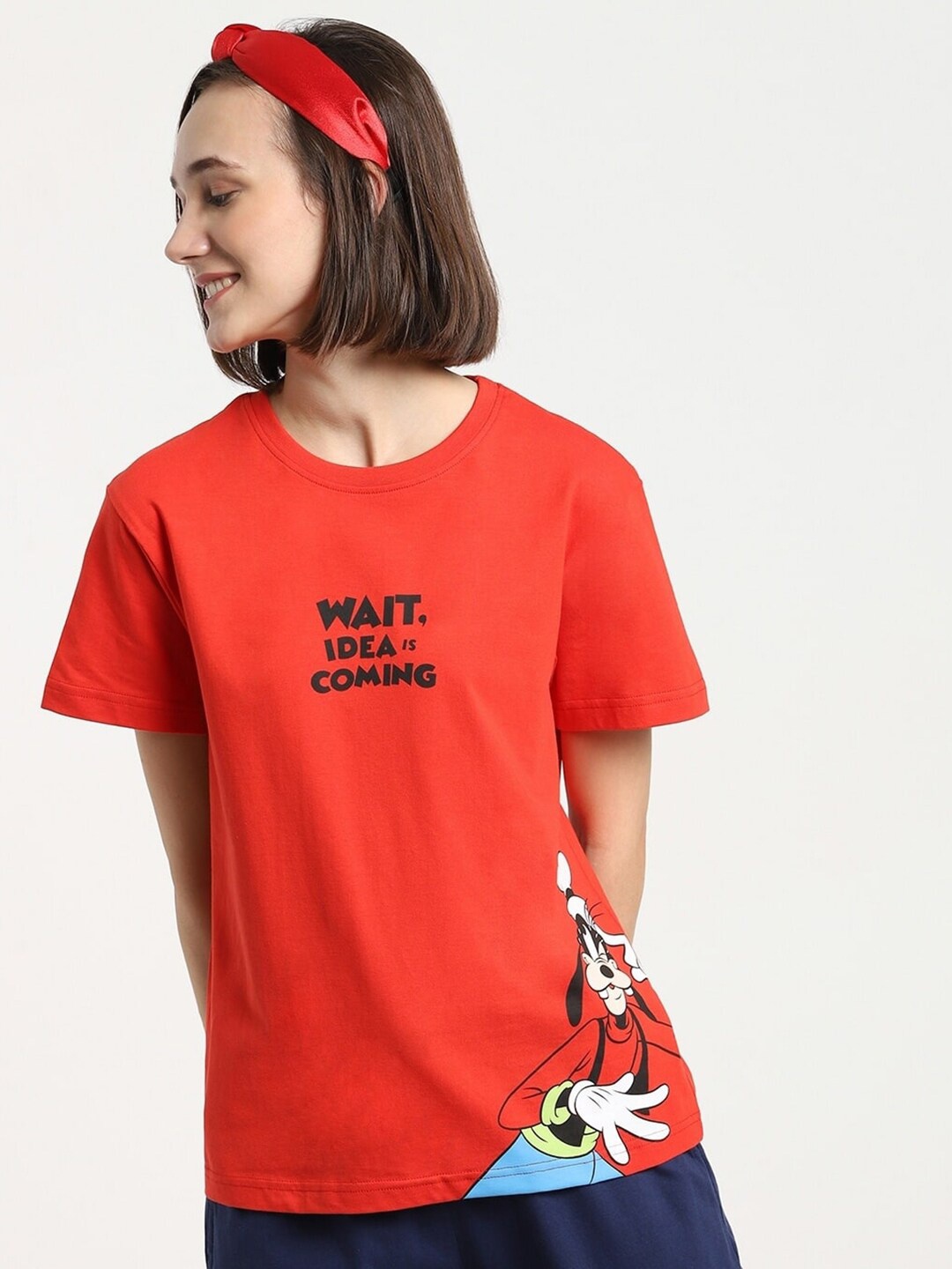

Bewakoof Women Goofy Graphic Printed Pure Cotton Night Suit, Red