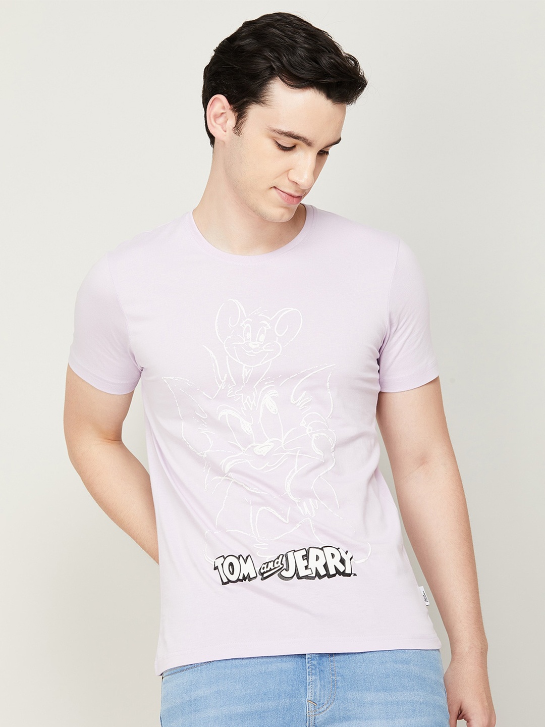 

Fame Forever by Lifestyle Men Tom and Jerry Printed Cotton T-shirt, Lavender