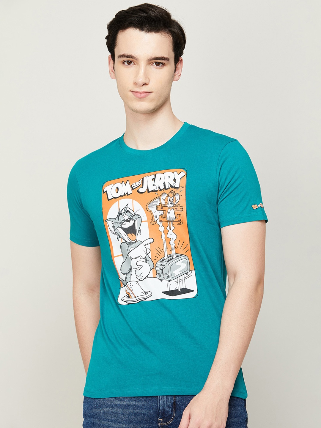 

Fame Forever by Lifestyle Men Tom and Jerry Printed Cotton T-shirt, Teal