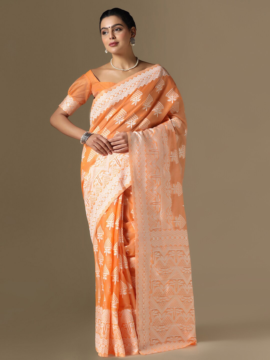 

Satrani Woven Design Saree, Orange