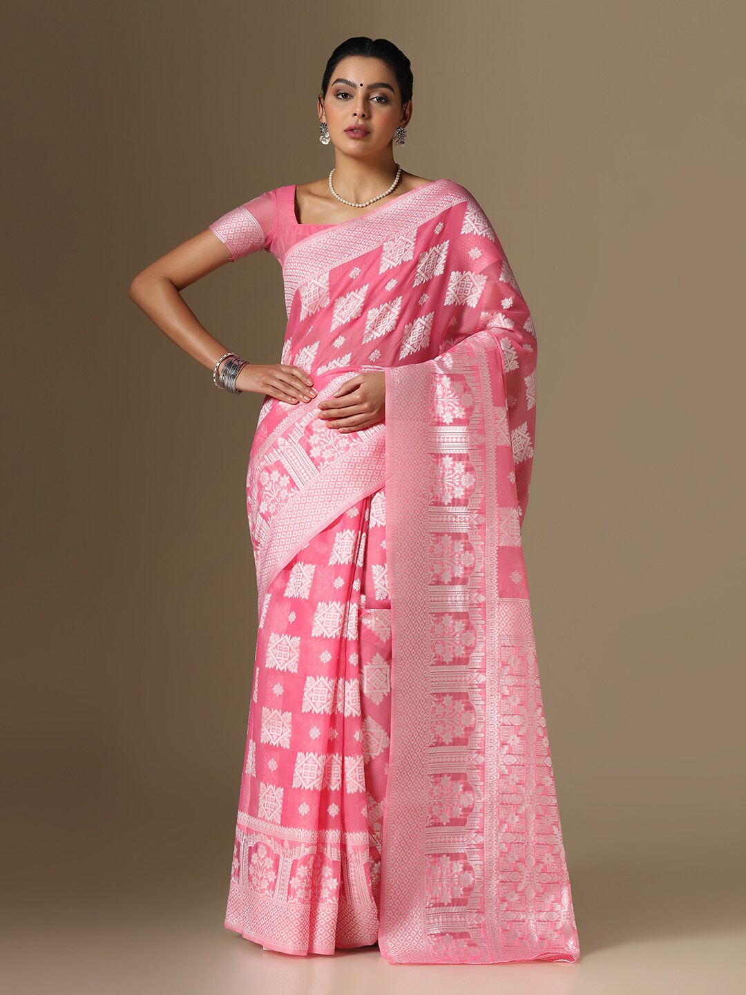 

Satrani Woven Design Saree, Pink