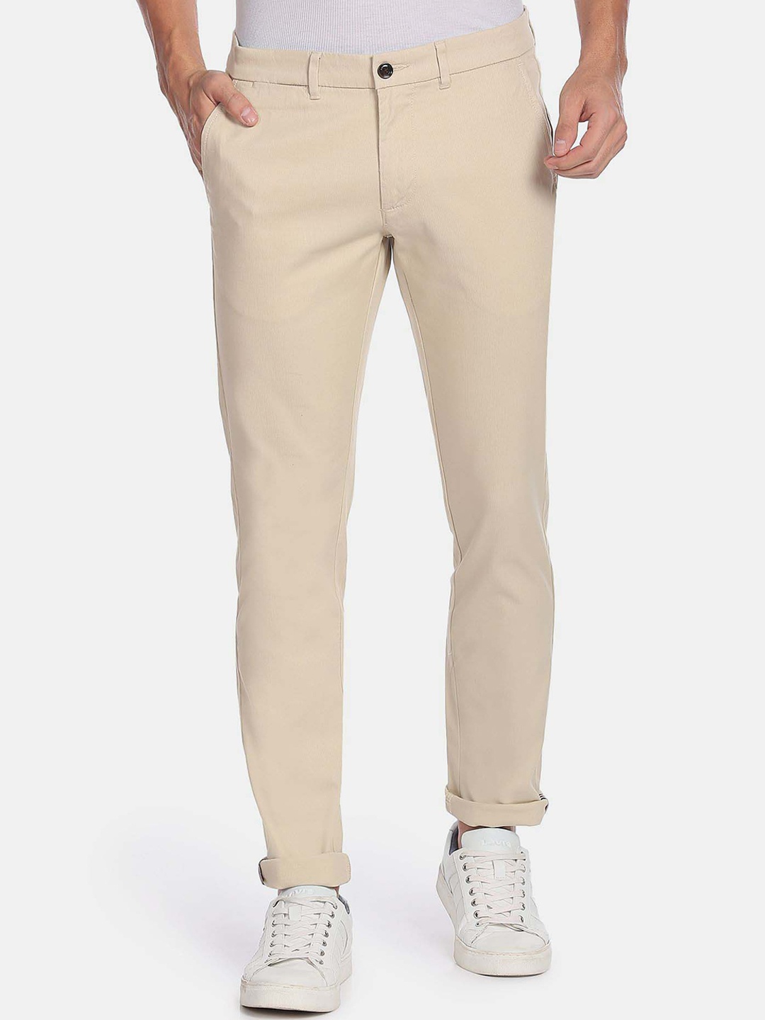 Arrow Sport Men Autoflex Brandon Slim Fit Trousers, Beige