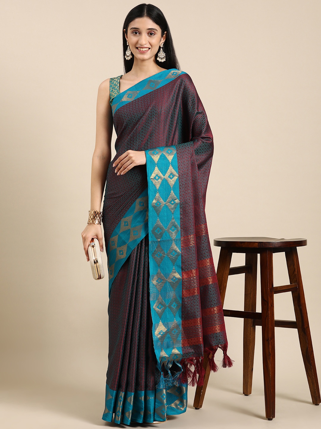 

VASTRANAND Woven Design Ethnic Motifs Zari Art Silk Banarasi Saree, Brown